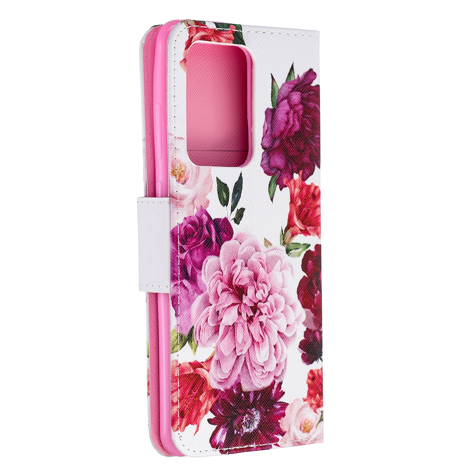 Cross Texture Patterned PU Leather Wallet Cover for Samsung Galaxy S20 Ultra - Blooming Flwoer