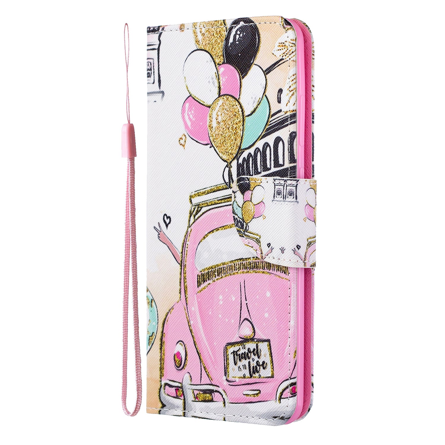 Cross Texture Patterned PU Leather Wallet Cover for Samsung Galaxy S20 Ultra - Car with Balloons