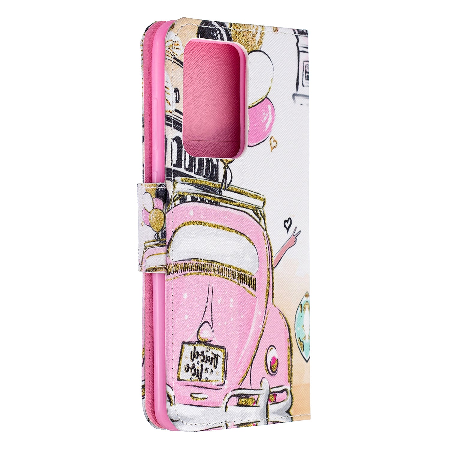 Cross Texture Patterned PU Leather Wallet Cover for Samsung Galaxy S20 Ultra - Car with Balloons