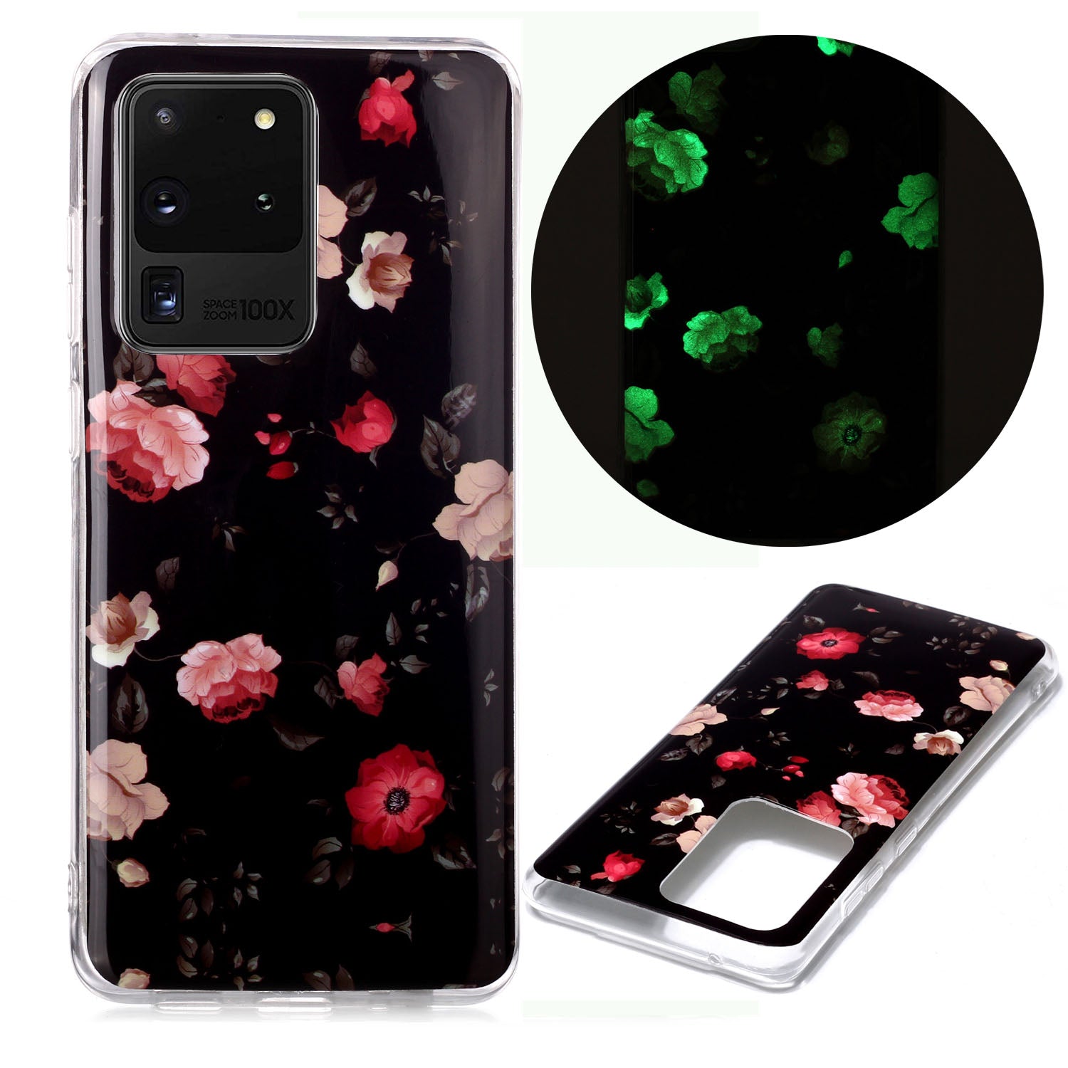 Noctilucent IMD TPU Phone Back Case for Samsung Galaxy S20 Ultra - Flower