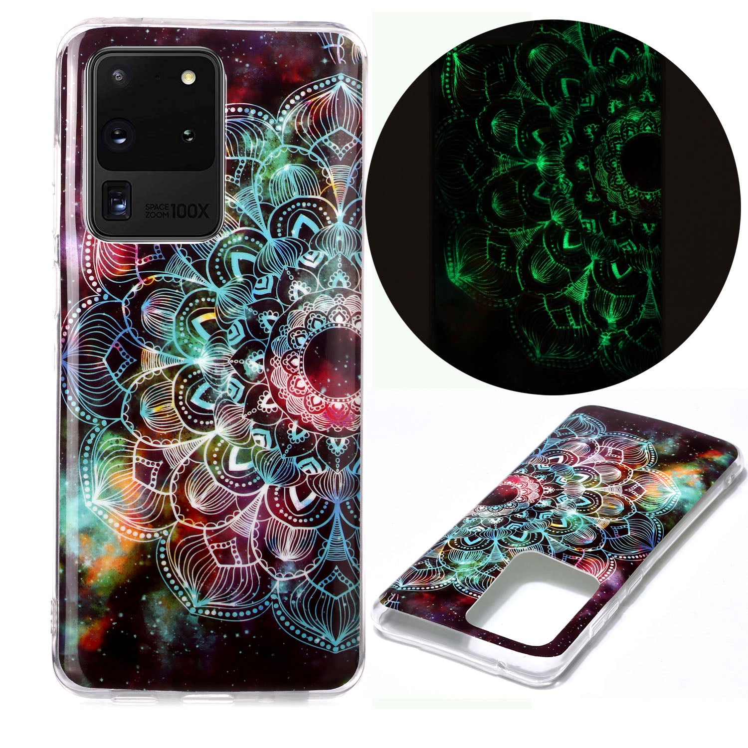 Noctilucent IMD TPU Phone Back Case for Samsung Galaxy S20 Ultra - Mandala Flower