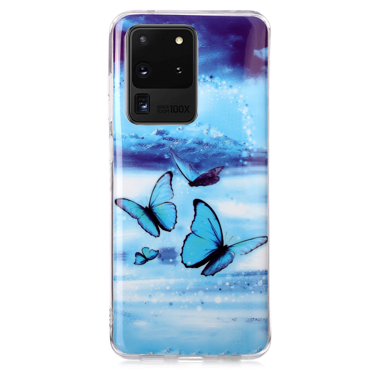 Noctilucent IMD TPU Phone Back Case for Samsung Galaxy S20 Ultra - Blue Butterflies