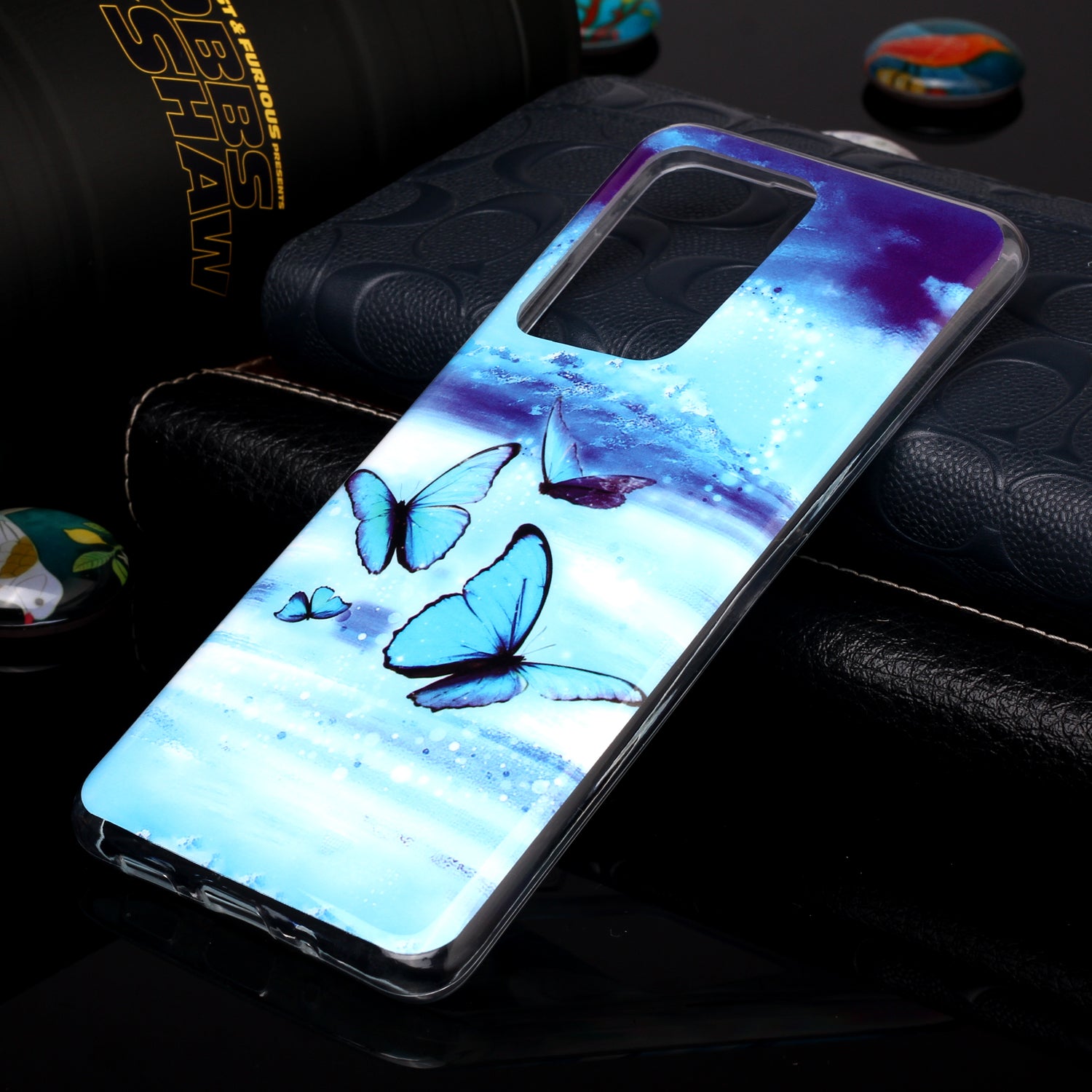 Noctilucent IMD TPU Phone Back Case for Samsung Galaxy S20 Ultra - Blue Butterflies