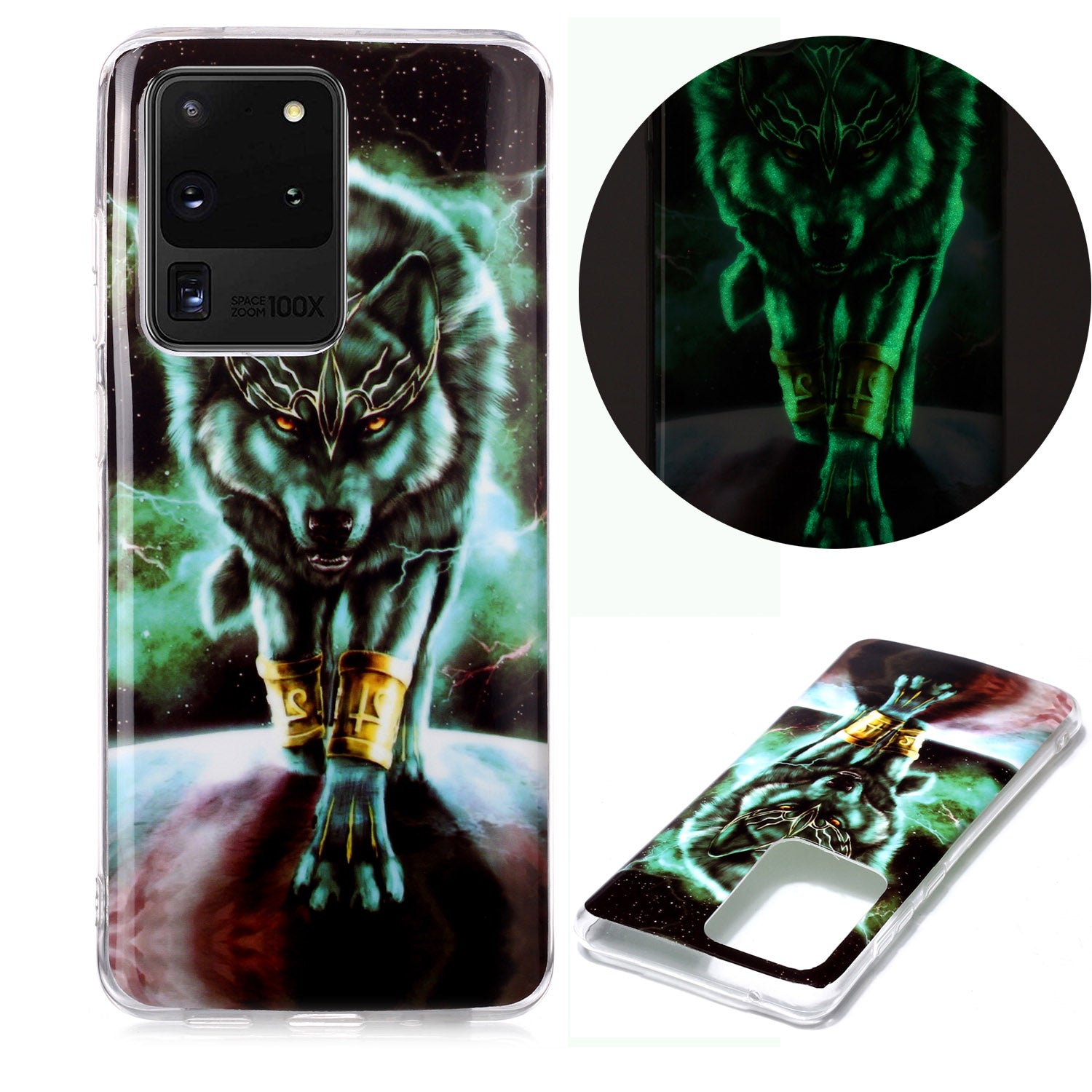 Noctilucent IMD TPU Phone Back Case for Samsung Galaxy S20 Ultra - Fierce Wolf