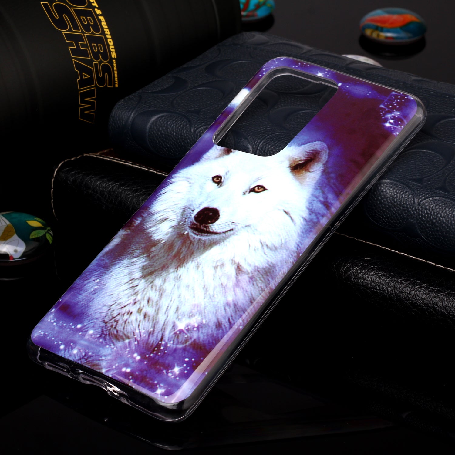 Noctilucent IMD TPU Phone Back Case for Samsung Galaxy S20 Ultra - White Wolf