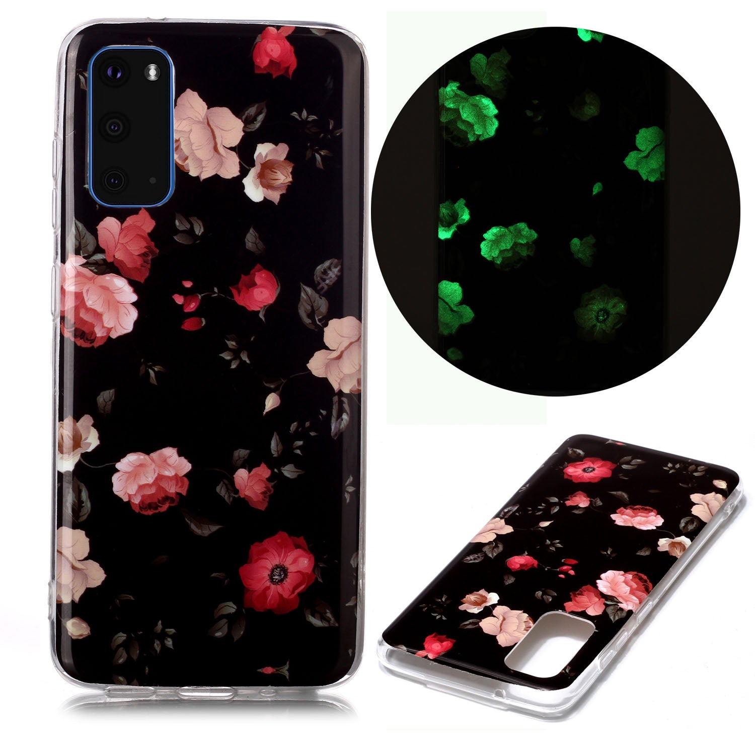 Noctilucent TPU Pattern Printing IMD Cover Shell for Samsung Galaxy S20 4G/S20 5G - Flowers