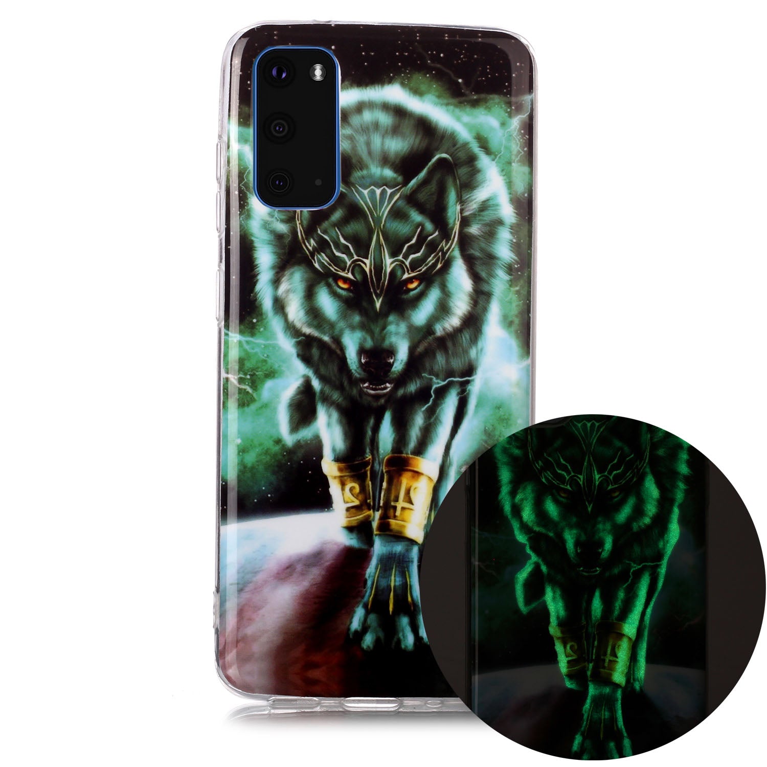 Noctilucent TPU Pattern Printing IMD Cover Shell for Samsung Galaxy S20 4G/S20 5G - Wolf