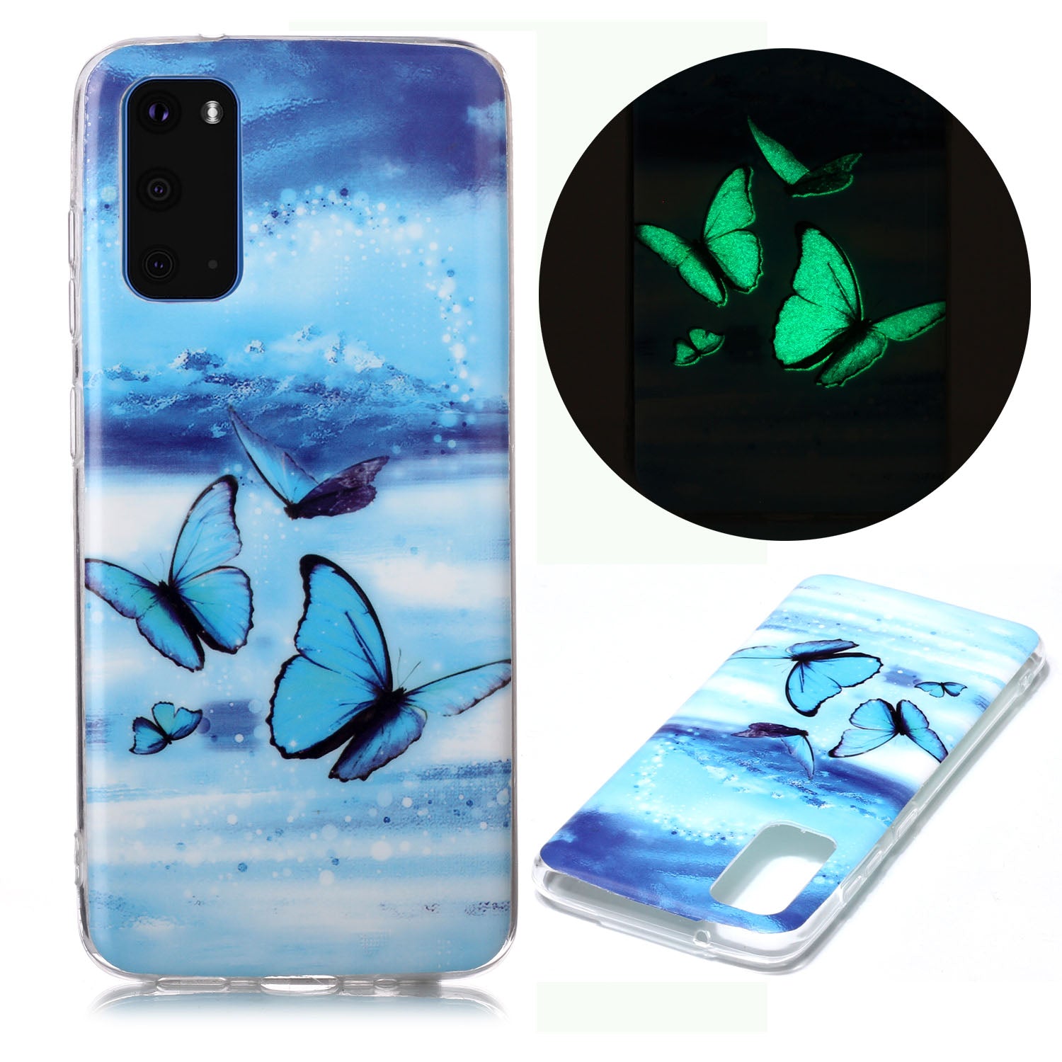 Noctilucent TPU Pattern Printing IMD Cover Shell for Samsung Galaxy S20 4G/S20 5G - Blue Butterfly