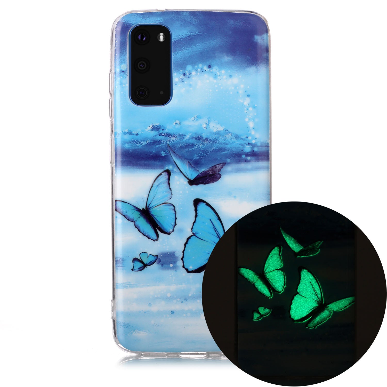 Noctilucent TPU Pattern Printing IMD Cover Shell for Samsung Galaxy S20 4G/S20 5G - Blue Butterfly