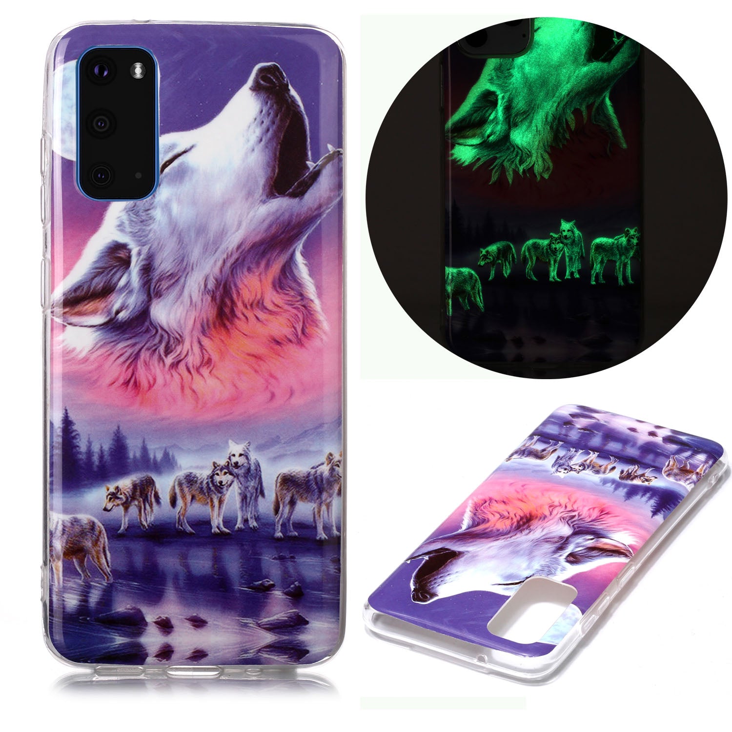 Noctilucent TPU Pattern Printing IMD Cover Shell for Samsung Galaxy S20 4G/S20 5G - Howling Wolf