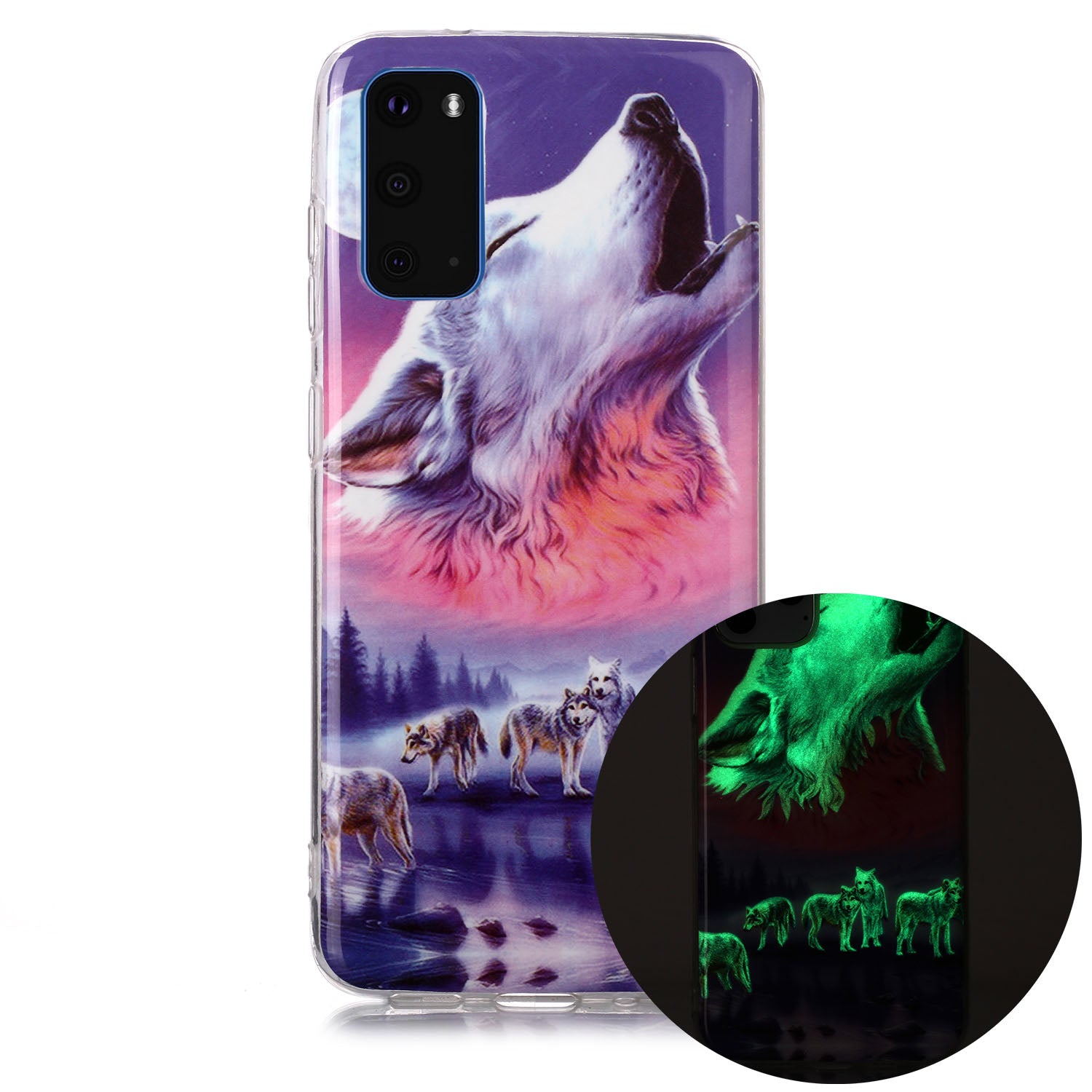 Noctilucent TPU Pattern Printing IMD Cover Shell for Samsung Galaxy S20 4G/S20 5G - Howling Wolf