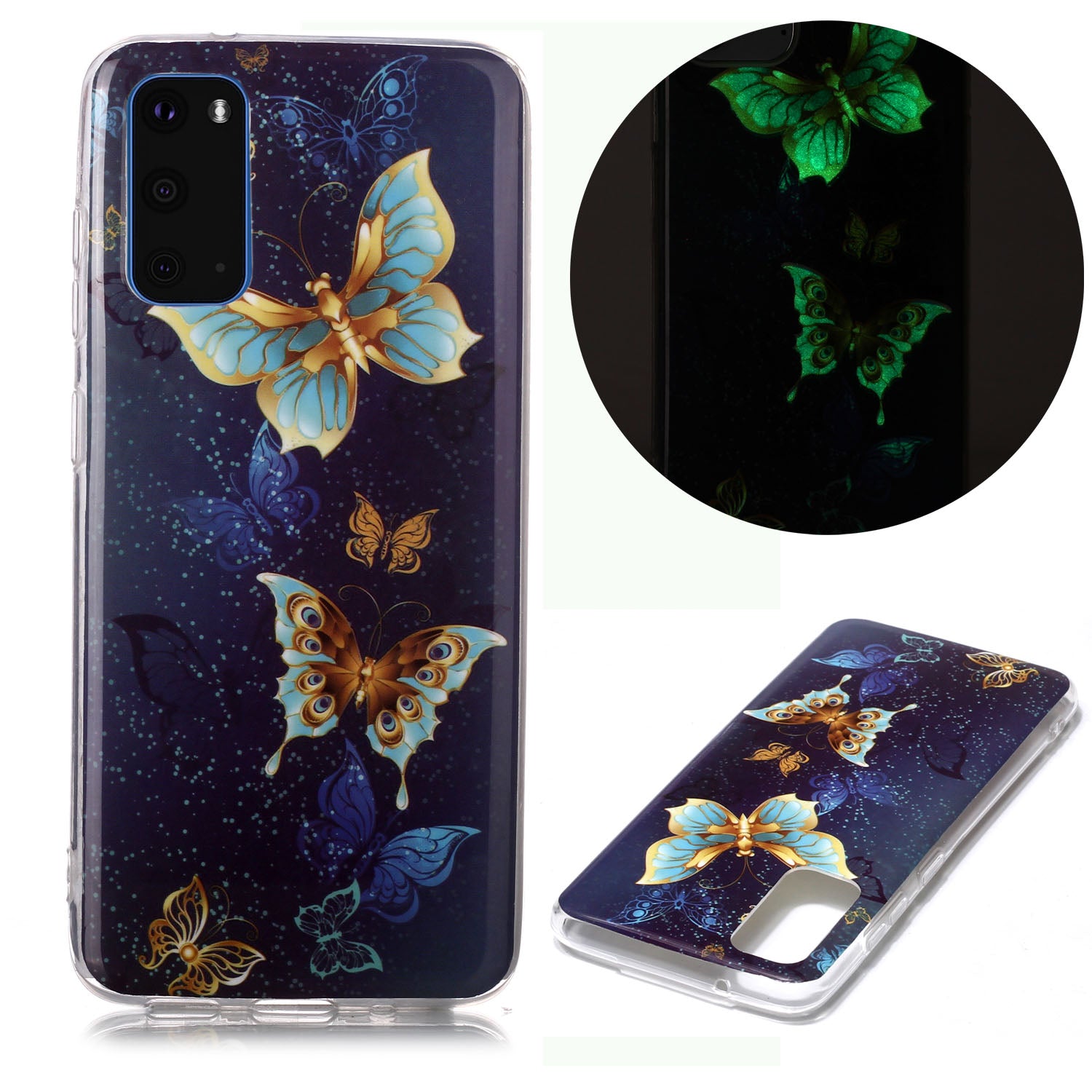 Noctilucent TPU Pattern Printing IMD Cover Shell for Samsung Galaxy S20 4G/S20 5G - Vivid Butterfly