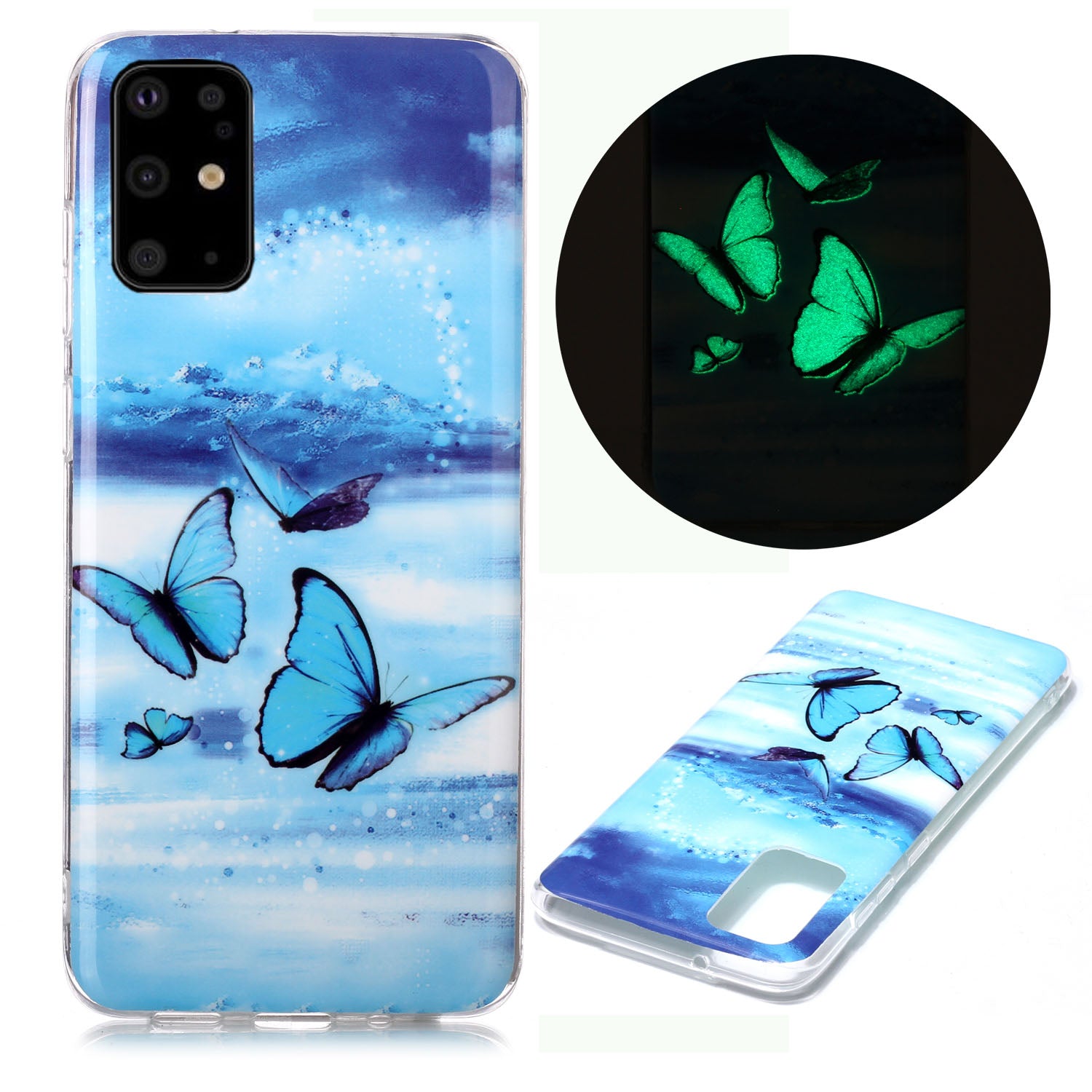 Luminous TPU Pattern Printing IMD Protetive Shell for Samsung Galaxy S20 Plus - Blue Butterfly