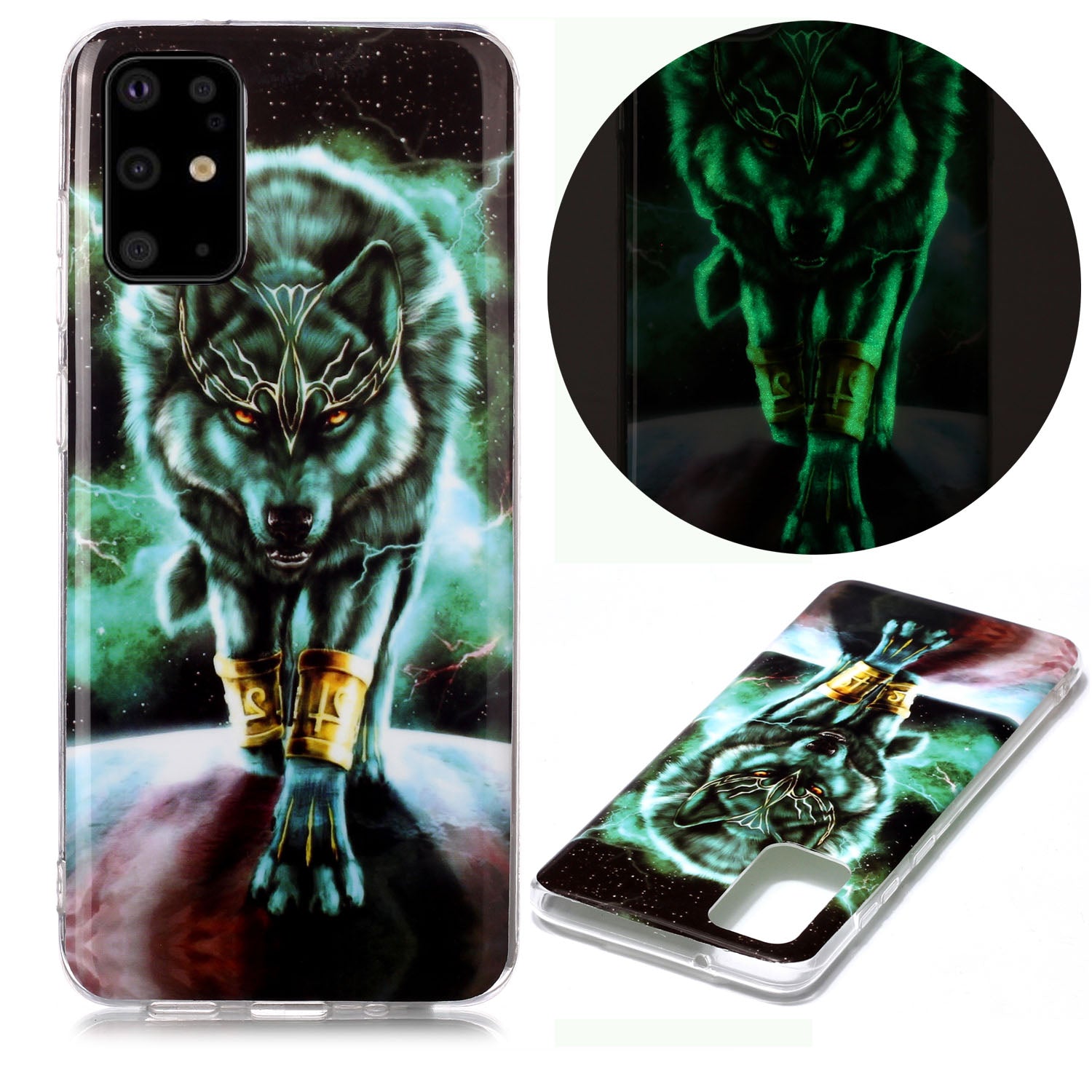 Luminous TPU Pattern Printing IMD Protetive Shell for Samsung Galaxy S20 Plus - Wolf