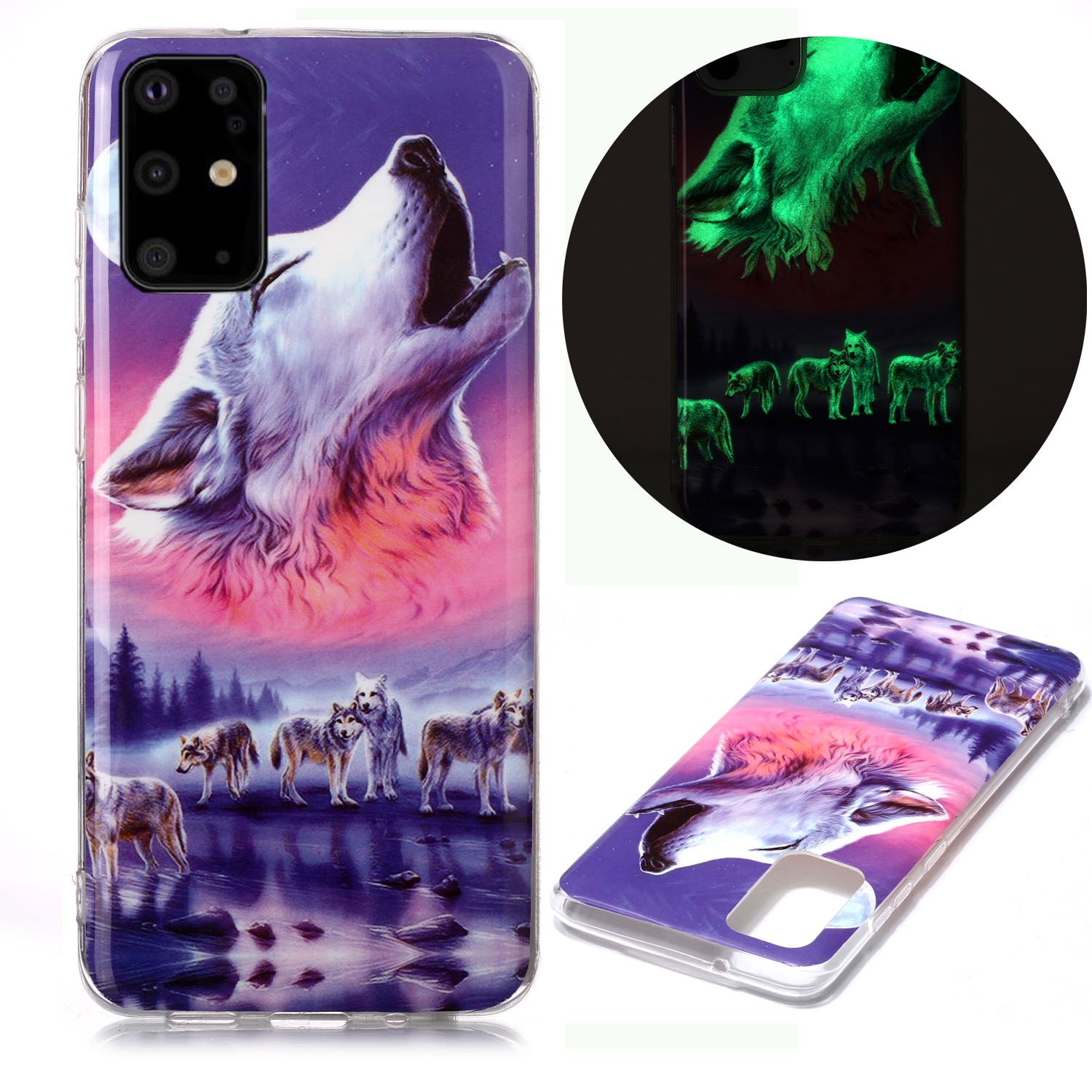 Luminous TPU Pattern Printing IMD Protetive Shell for Samsung Galaxy S20 Plus - Howling Wolf