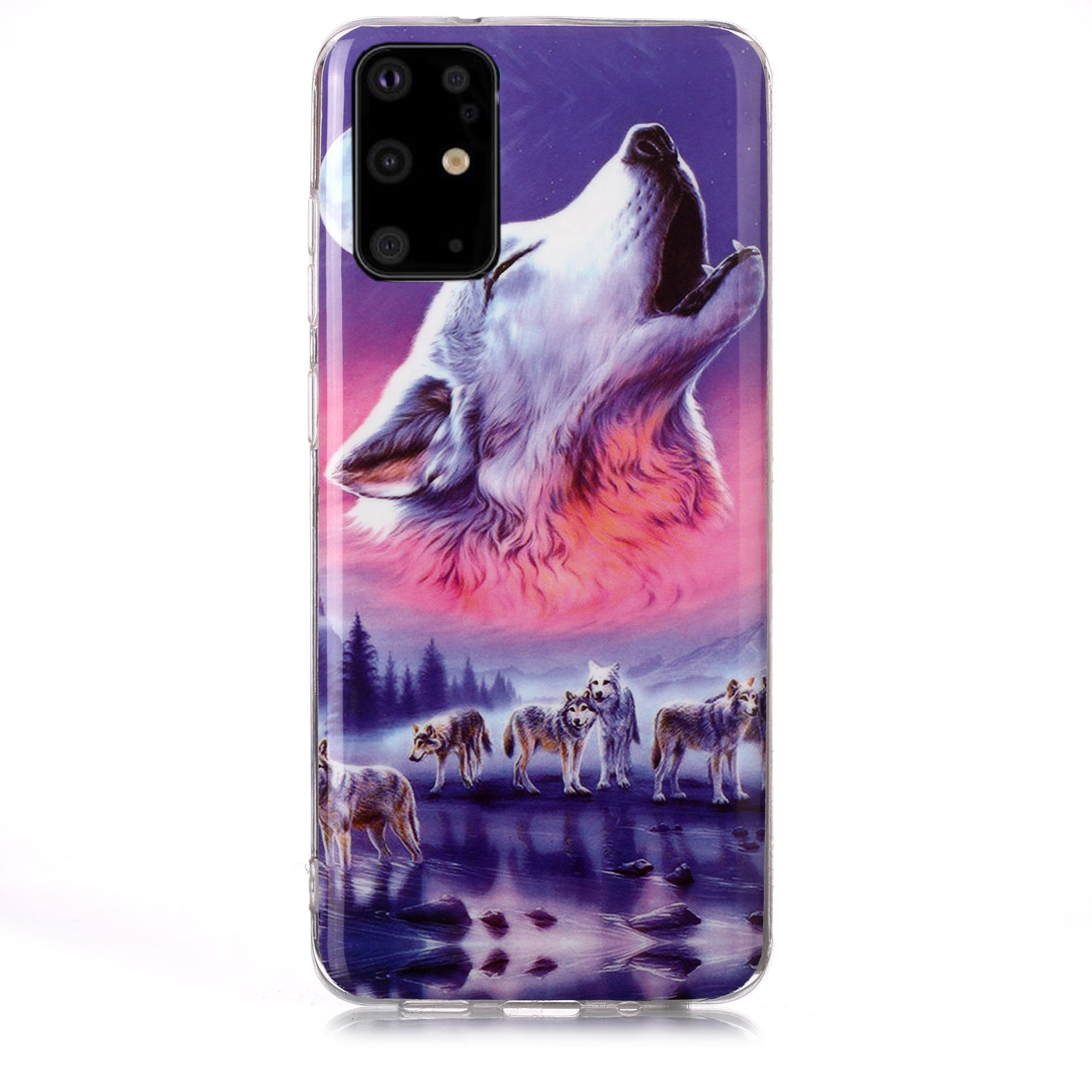 Luminous TPU Pattern Printing IMD Protetive Shell for Samsung Galaxy S20 Plus - Howling Wolf