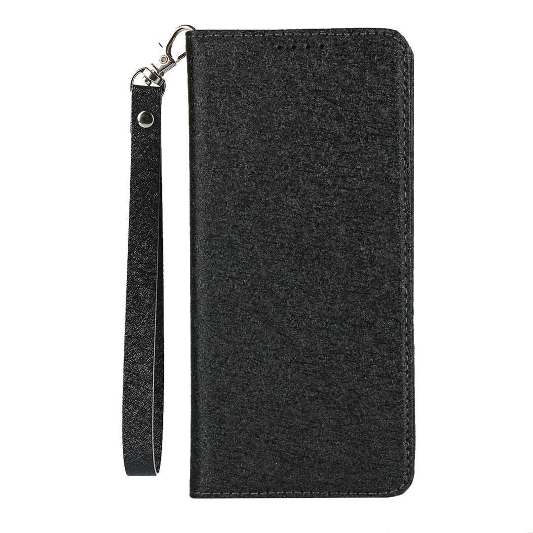 Silk Skin Leather Wallet Stand Protective Phone Case for Samsung Galaxy S20 Ultra - Black