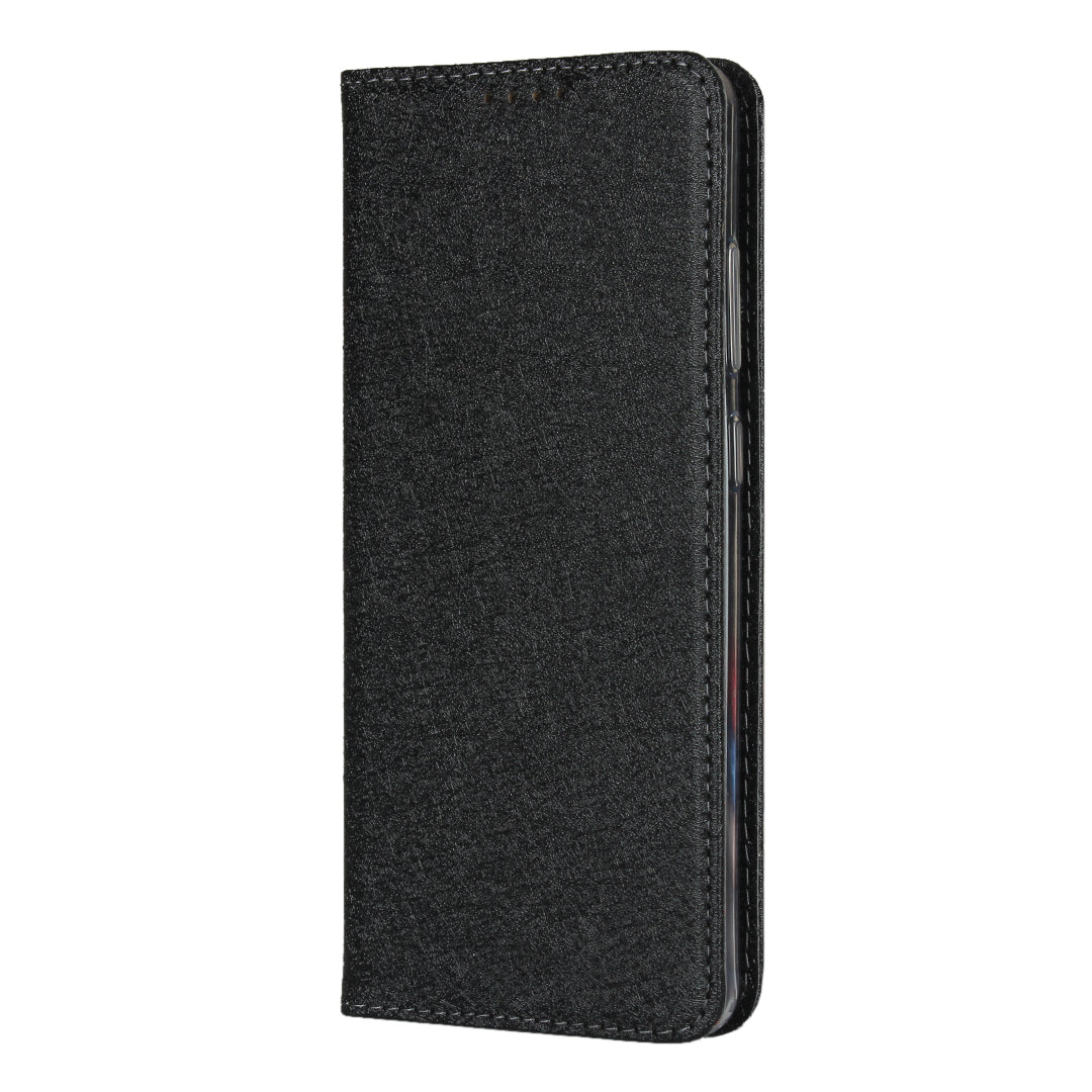 Silk Skin Leather Wallet Stand Protective Phone Case for Samsung Galaxy S20 Ultra - Black