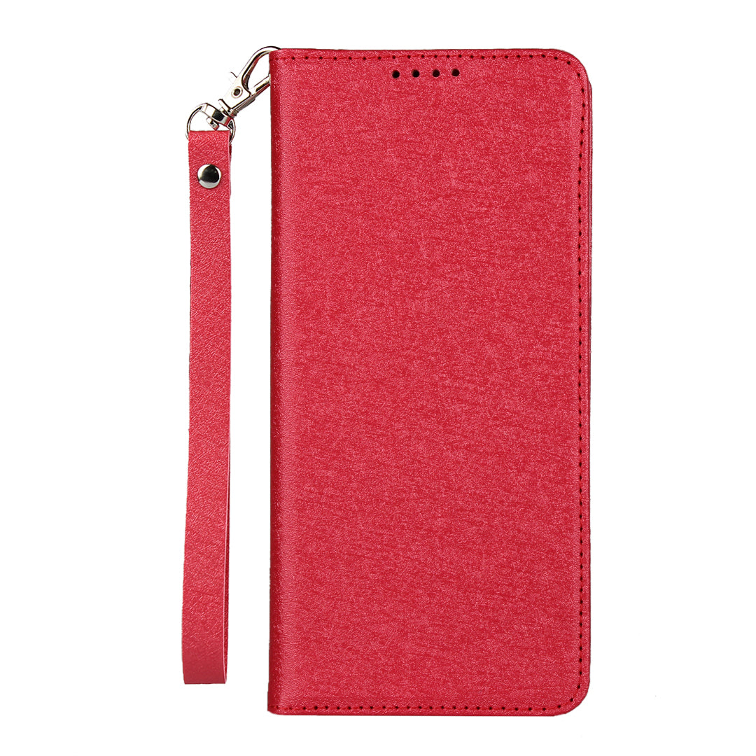 Silk Skin Leather Wallet Stand Protective Phone Case for Samsung Galaxy S20 Ultra - Red