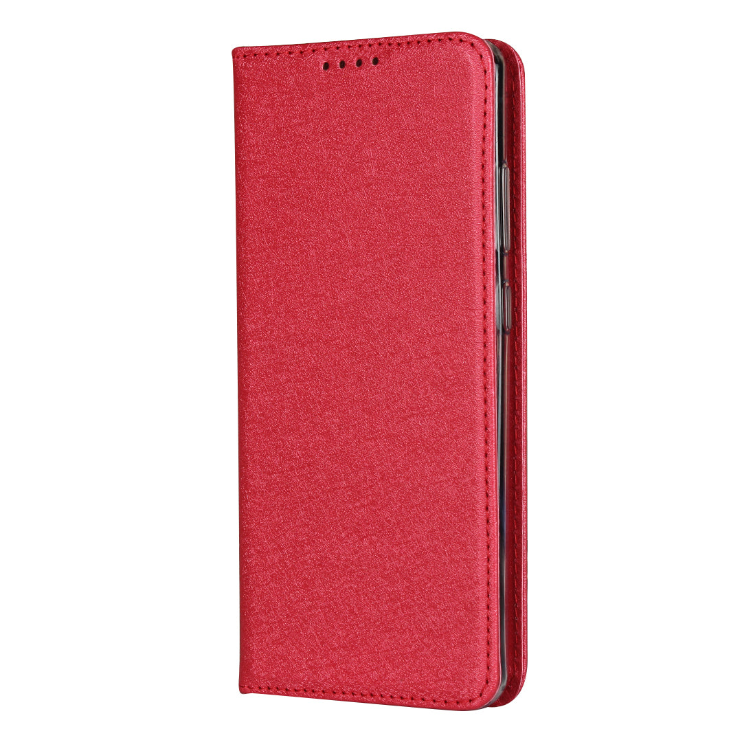 Silk Skin Leather Wallet Stand Protective Phone Case for Samsung Galaxy S20 Ultra - Red