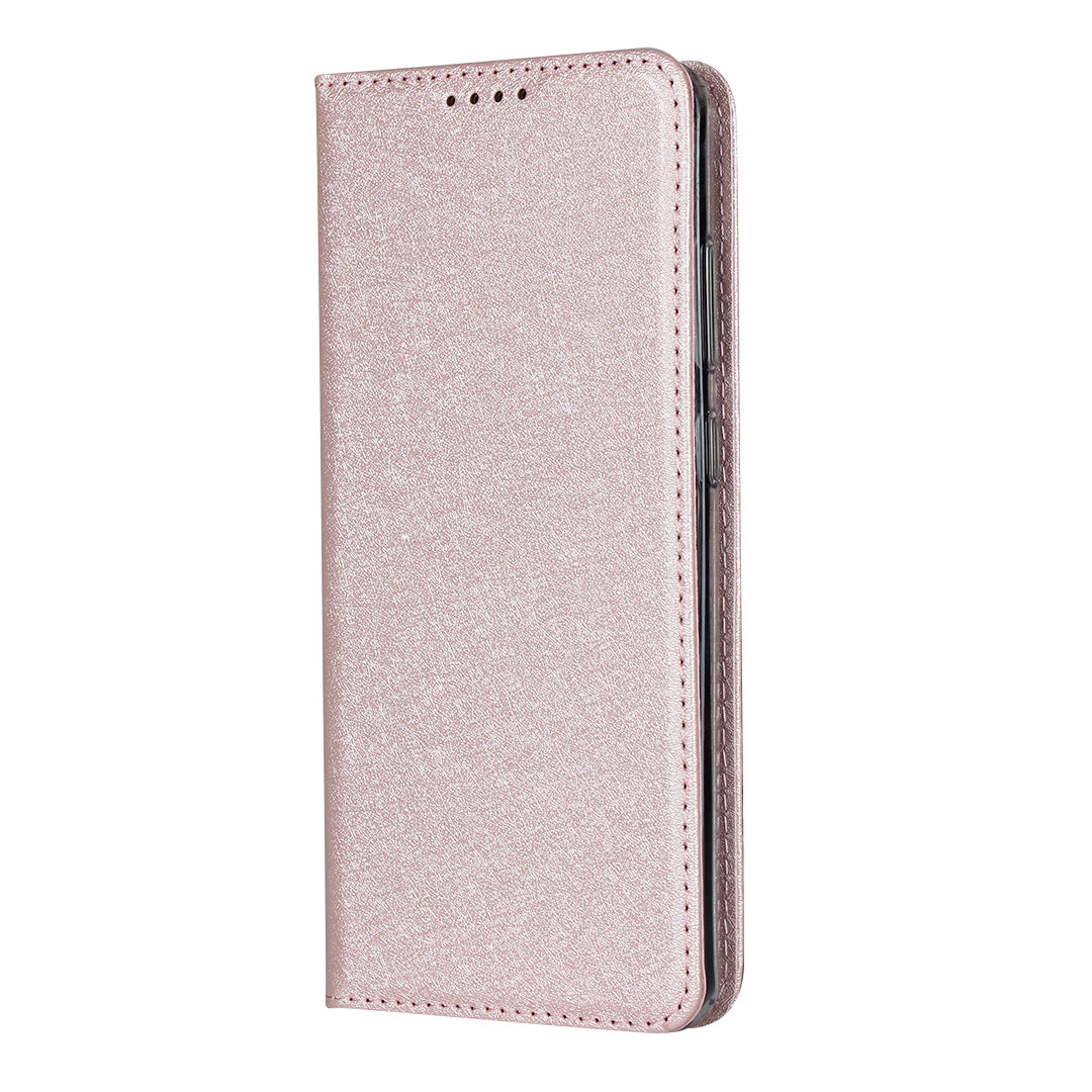 Silk Skin Leather Wallet Stand Protective Phone Case for Samsung Galaxy S20 Ultra - Rose Gold