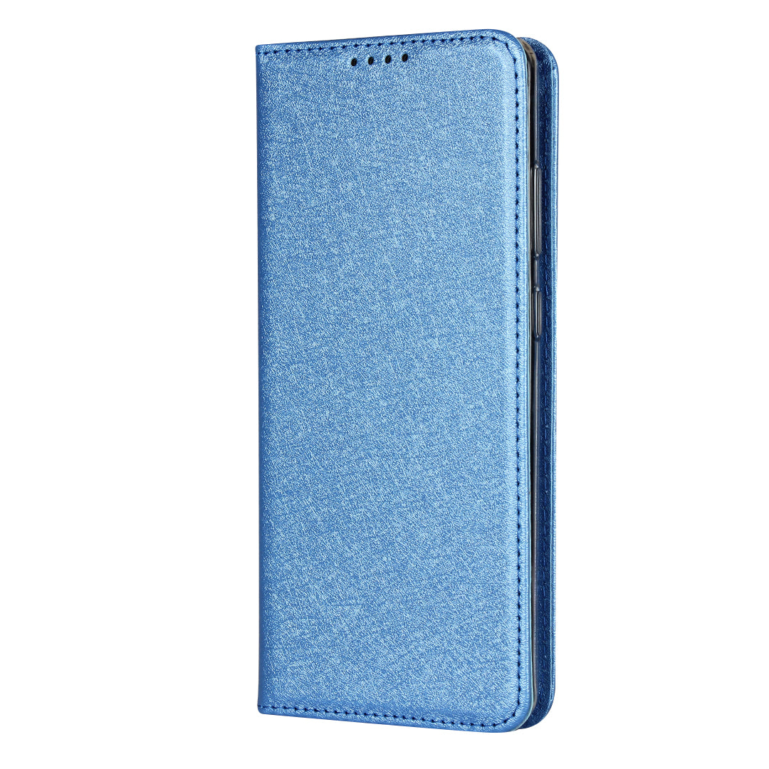 Silk Skin Leather Wallet Stand Protective Phone Case for Samsung Galaxy S20 Ultra - Blue