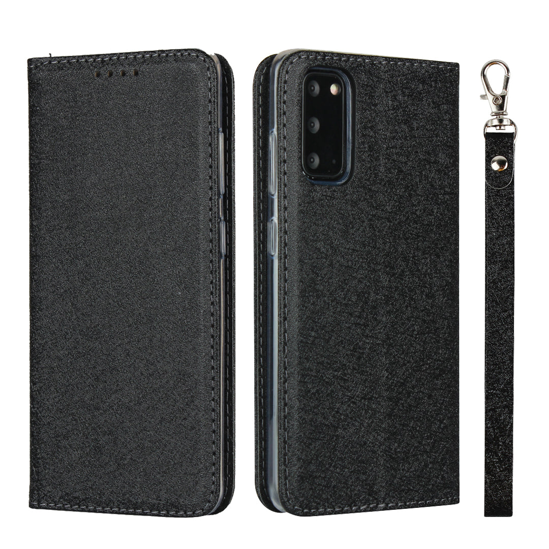 Silk Texture Leather Wallet Phone Case for Samsung Galaxy S20 4G/S20 5G - Black