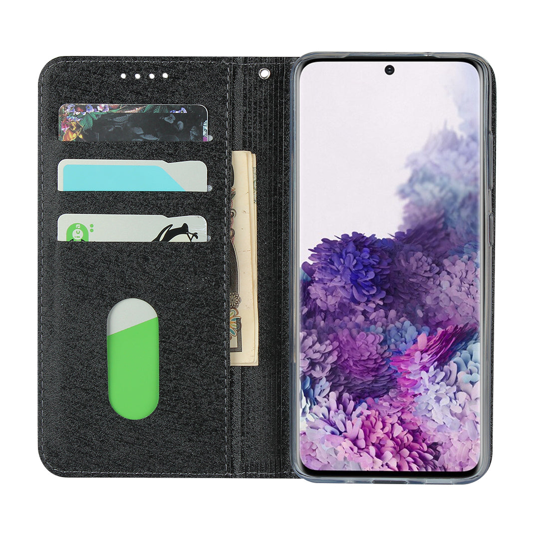 Silk Texture Leather Wallet Phone Case for Samsung Galaxy S20 4G/S20 5G - Black