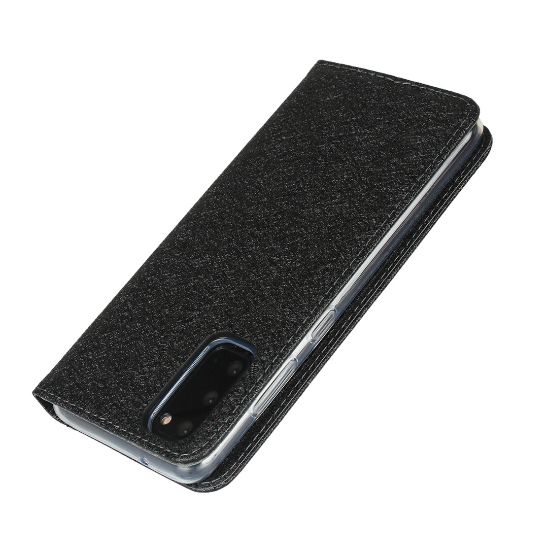 Silk Texture Leather Wallet Phone Case for Samsung Galaxy S20 4G/S20 5G - Black