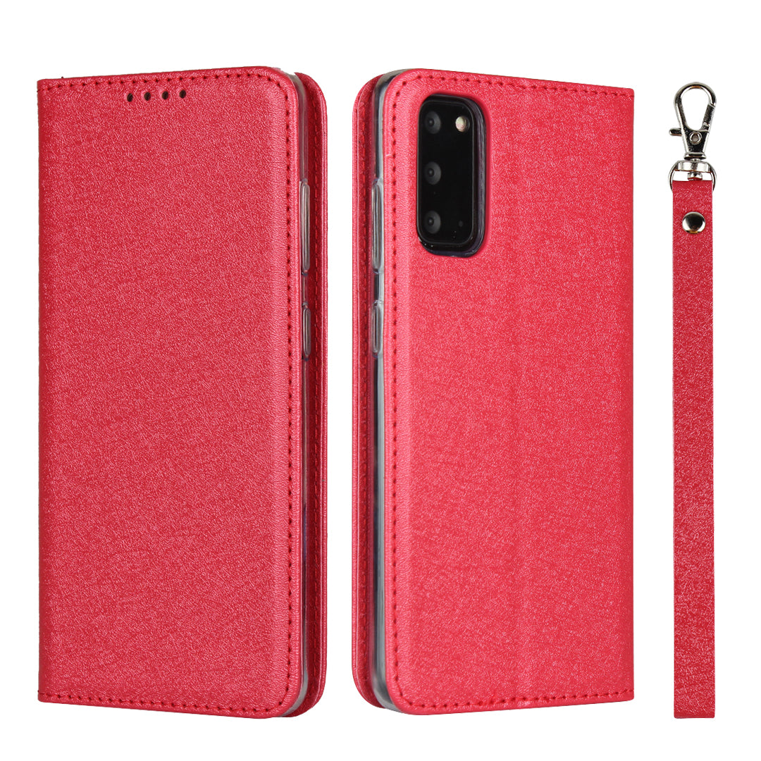 Silk Texture Leather Wallet Phone Case for Samsung Galaxy S20 4G/S20 5G - Red