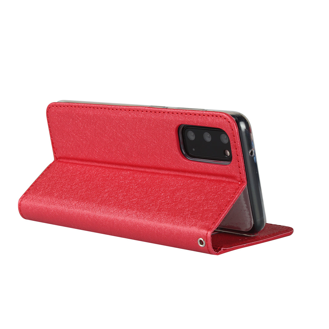 Silk Texture Leather Wallet Phone Case for Samsung Galaxy S20 4G/S20 5G - Red