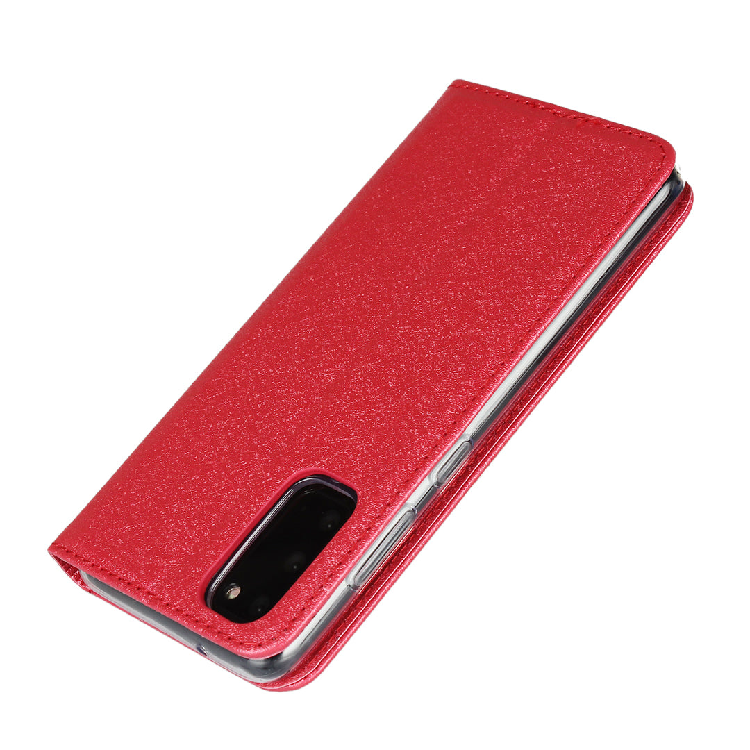 Silk Texture Leather Wallet Phone Case for Samsung Galaxy S20 4G/S20 5G - Red