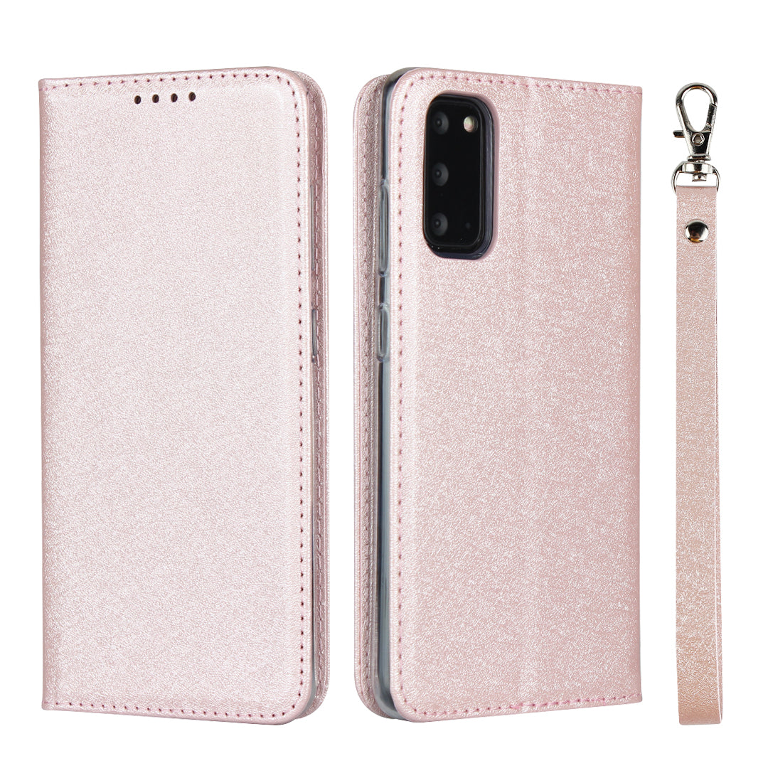 Silk Texture Leather Wallet Phone Case for Samsung Galaxy S20 4G/S20 5G - Rose Gold