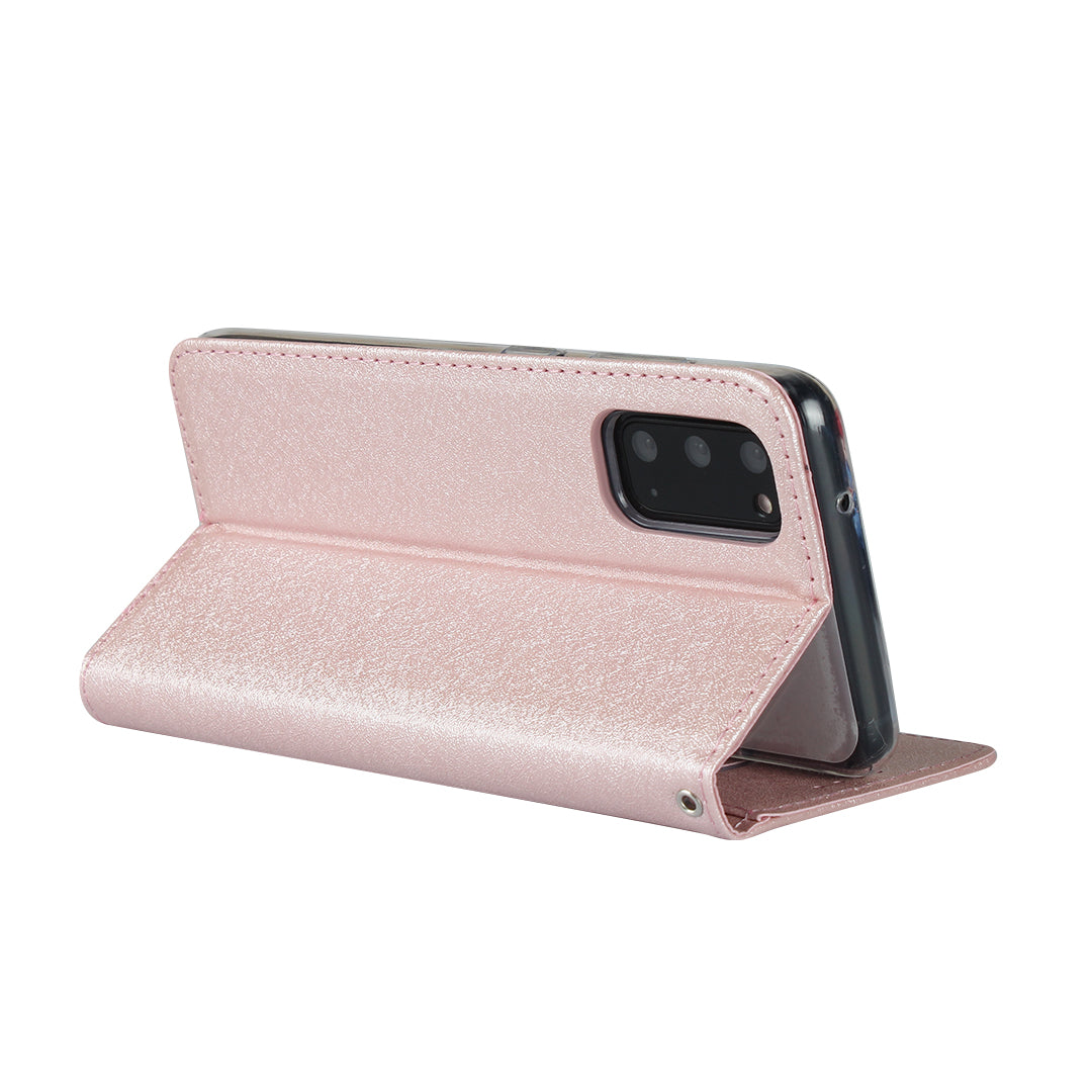 Silk Texture Leather Wallet Phone Case for Samsung Galaxy S20 4G/S20 5G - Rose Gold