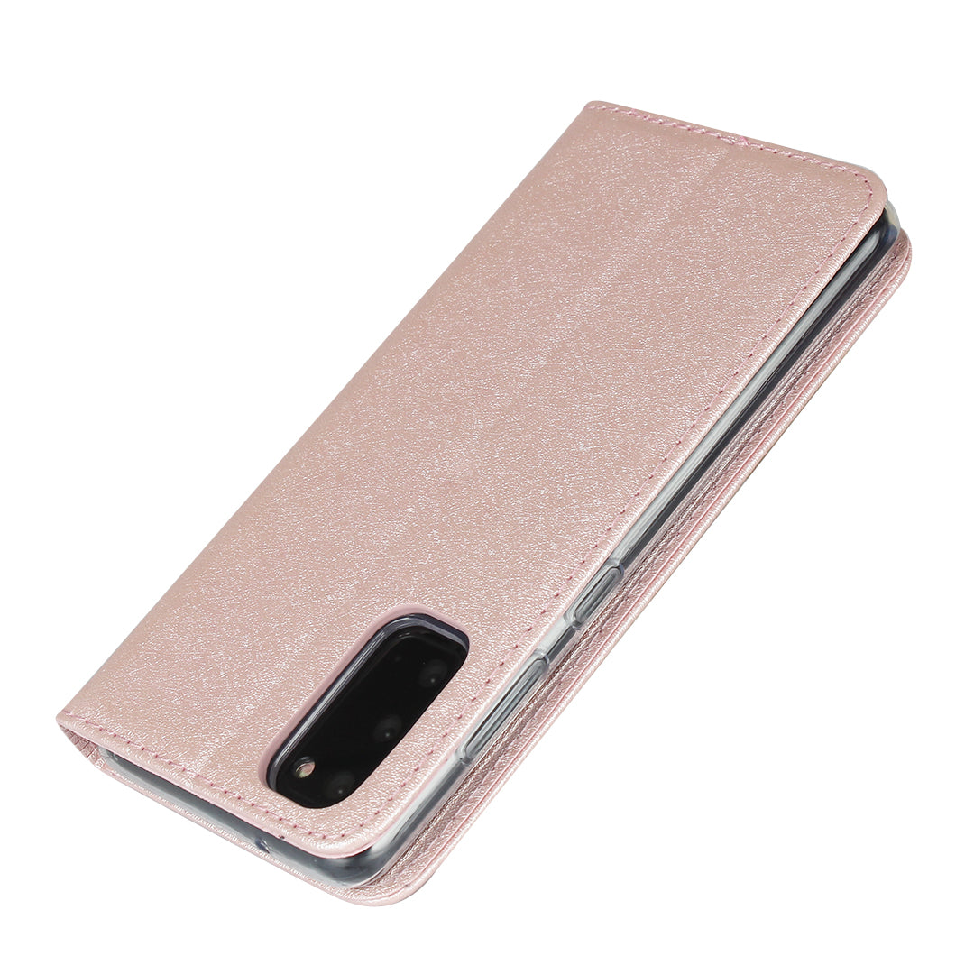 Silk Texture Leather Wallet Phone Case for Samsung Galaxy S20 4G/S20 5G - Rose Gold