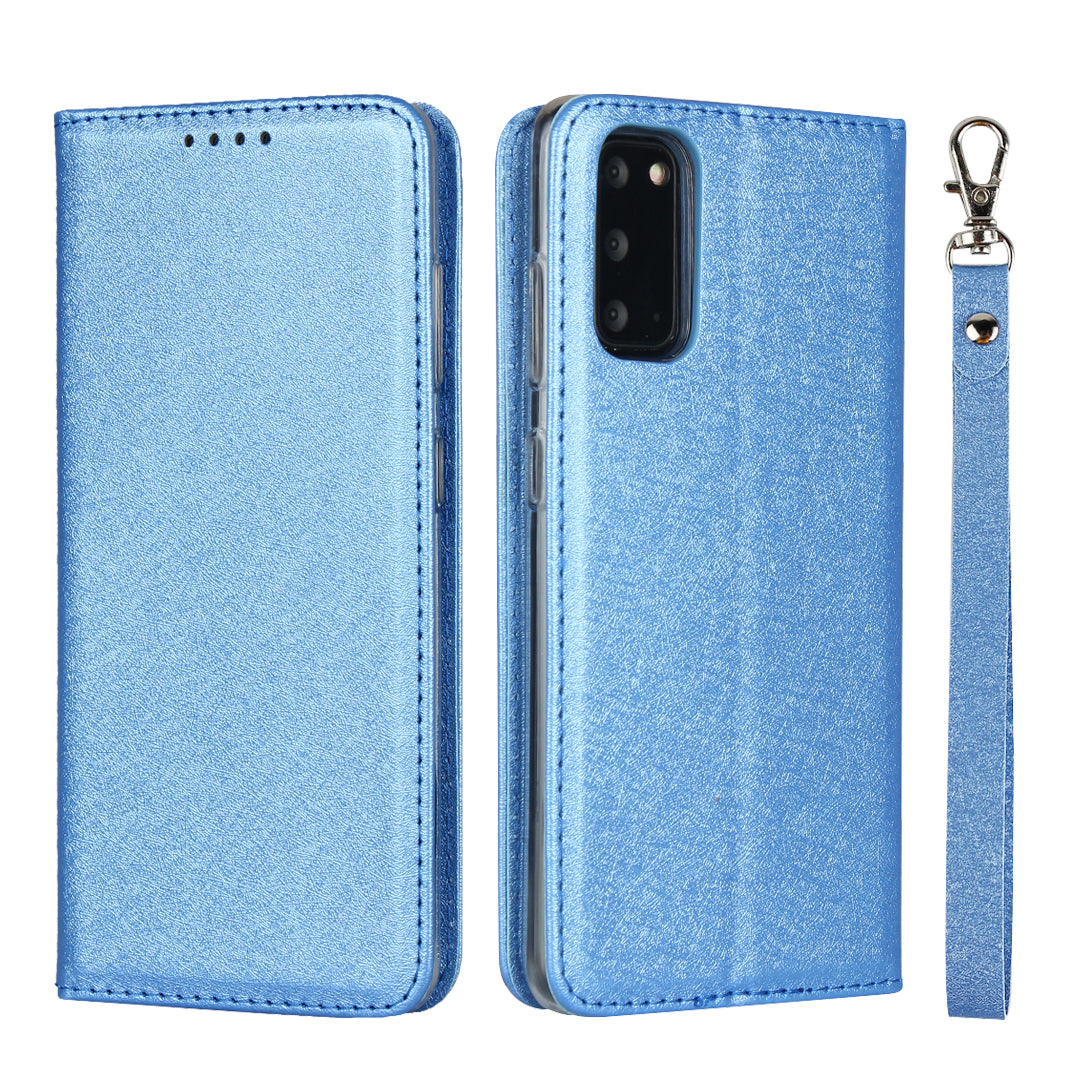 Silk Texture Leather Wallet Phone Case for Samsung Galaxy S20 4G/S20 5G - Blue