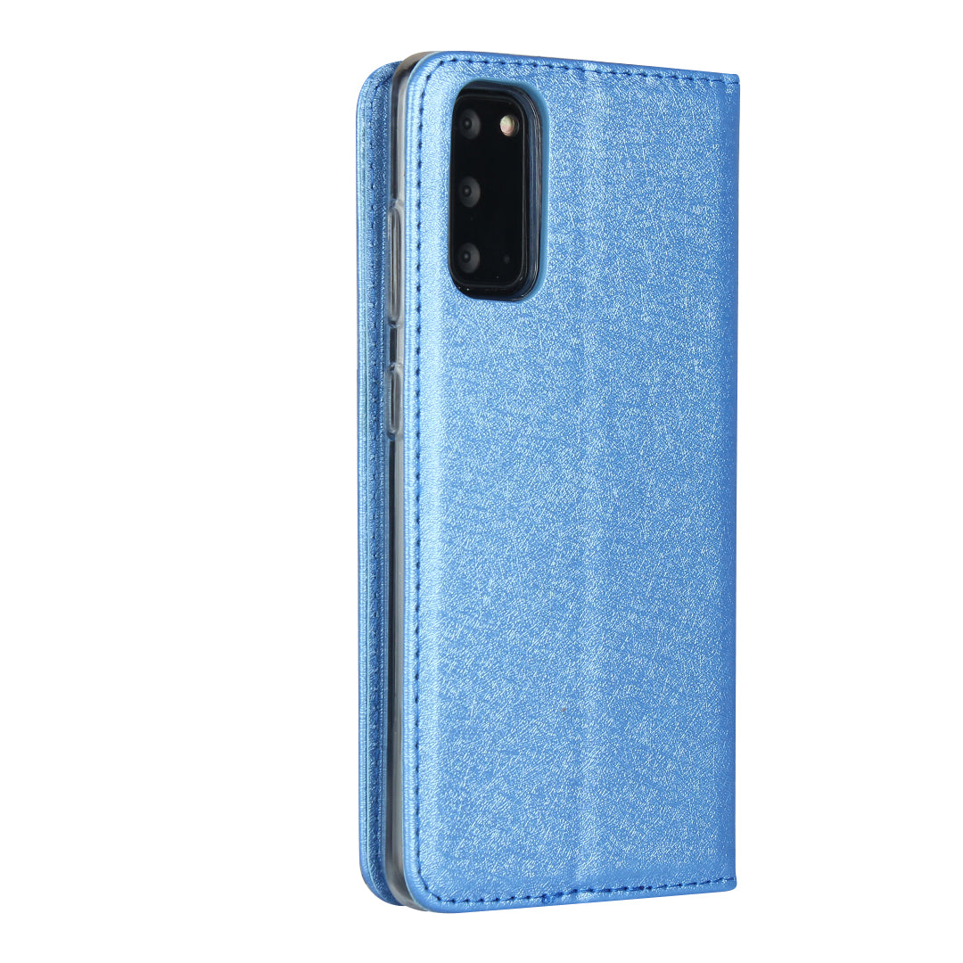 Silk Texture Leather Wallet Phone Case for Samsung Galaxy S20 4G/S20 5G - Blue