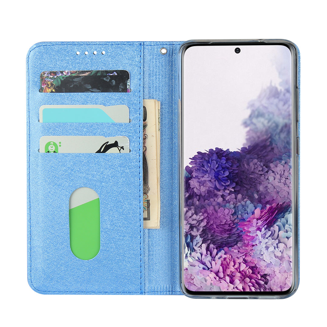 Silk Texture Leather Wallet Phone Case for Samsung Galaxy S20 4G/S20 5G - Blue