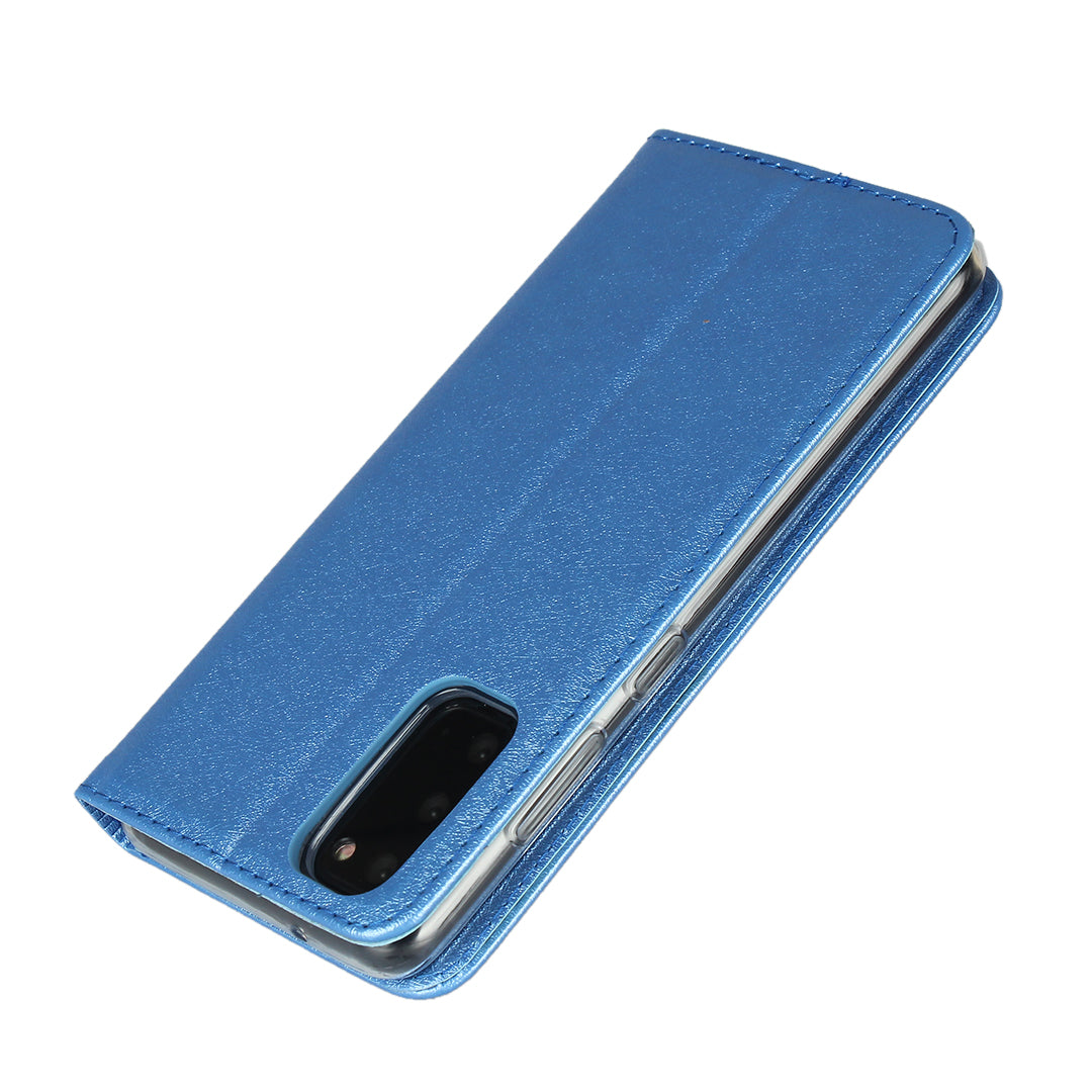 Silk Texture Leather Wallet Phone Case for Samsung Galaxy S20 4G/S20 5G - Blue