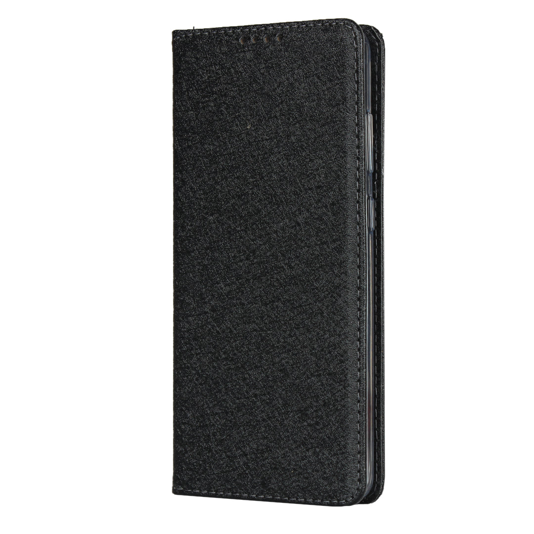 Silk Skin Wallet Stand Cell Phone Protective Leather Cover for Samsung Galaxy S20 Plus - Black