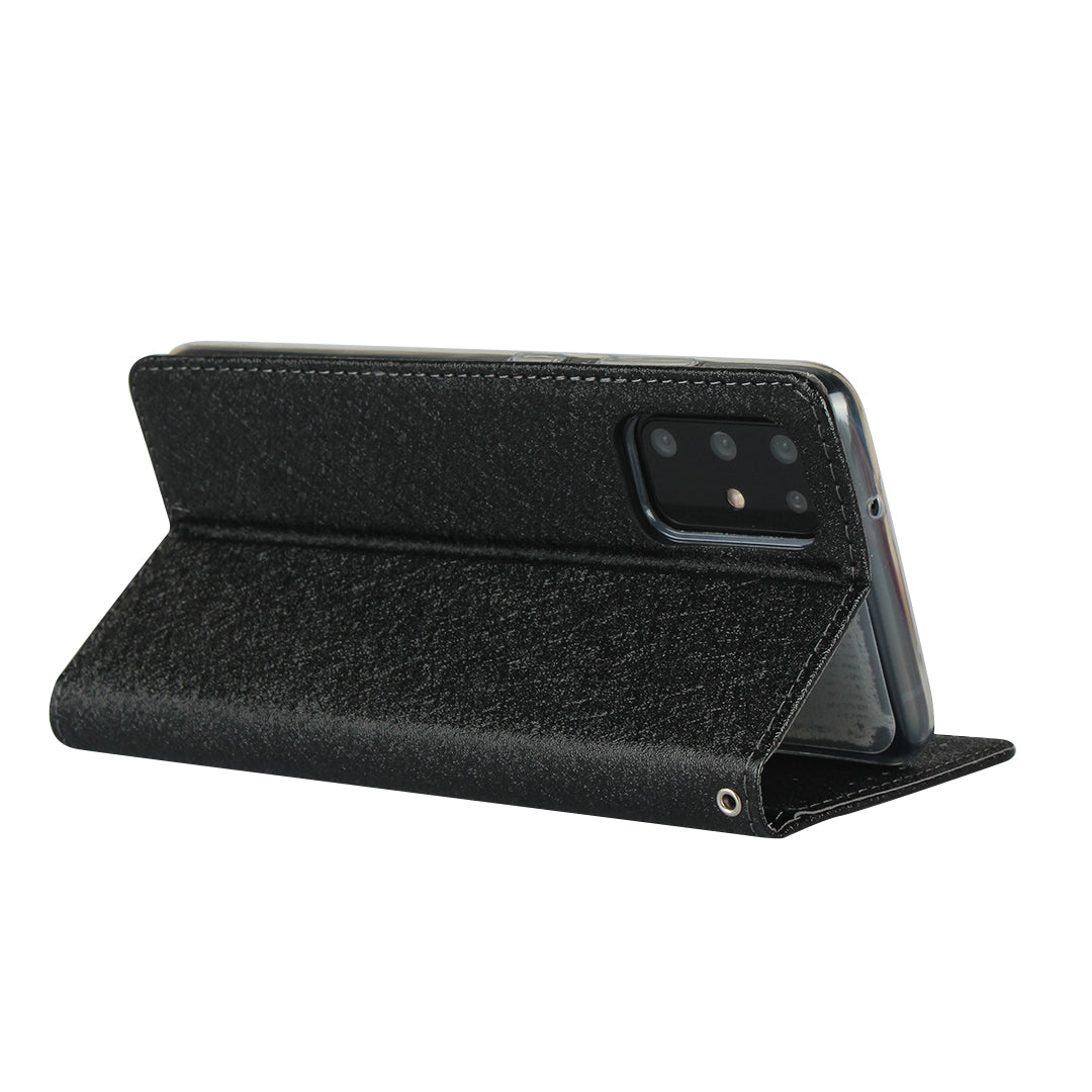 Silk Skin Wallet Stand Cell Phone Protective Leather Cover for Samsung Galaxy S20 Plus - Black