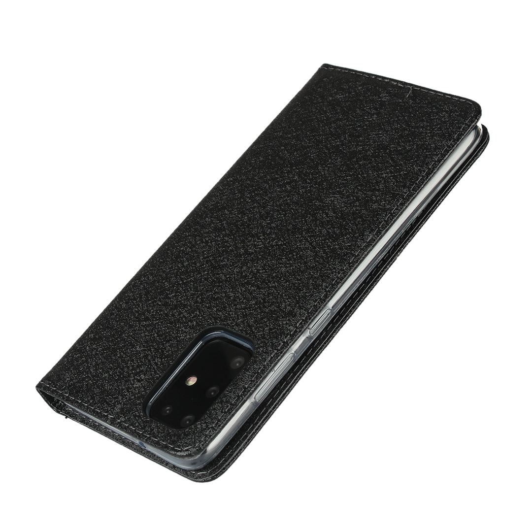 Silk Skin Wallet Stand Cell Phone Protective Leather Cover for Samsung Galaxy S20 Plus - Black