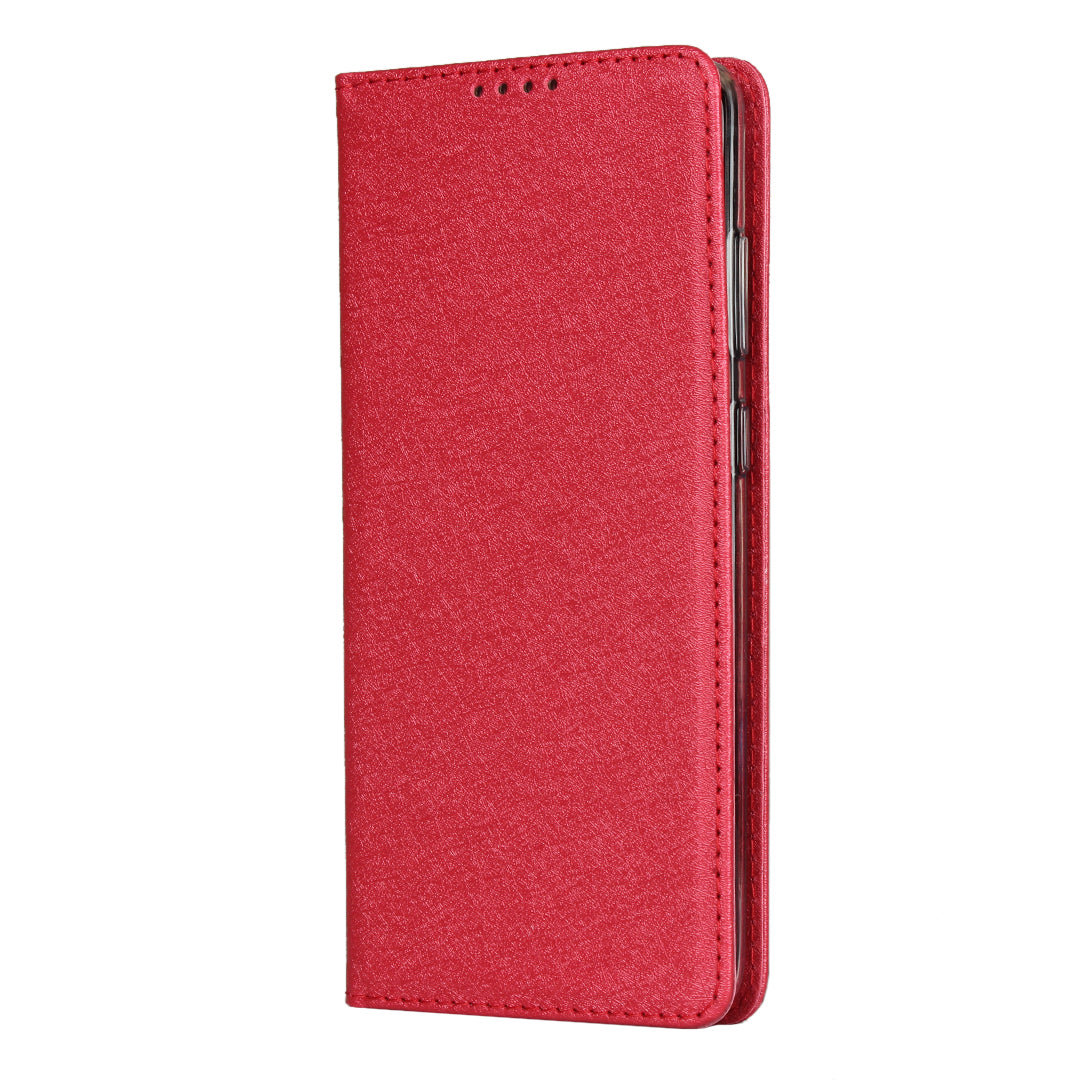 Silk Skin Wallet Stand Cell Phone Protective Leather Cover for Samsung Galaxy S20 Plus - Red