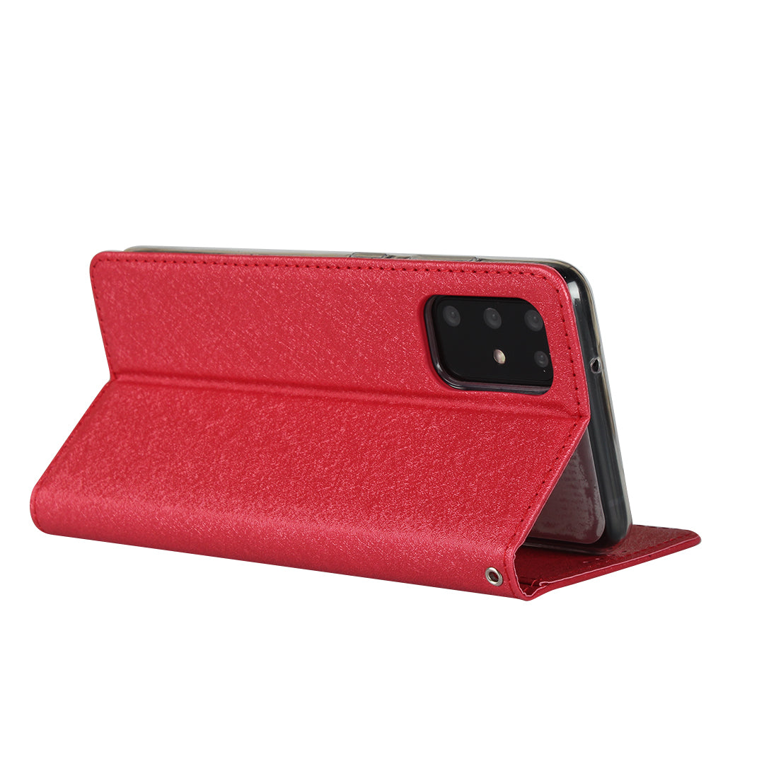 Silk Skin Wallet Stand Cell Phone Protective Leather Cover for Samsung Galaxy S20 Plus - Red