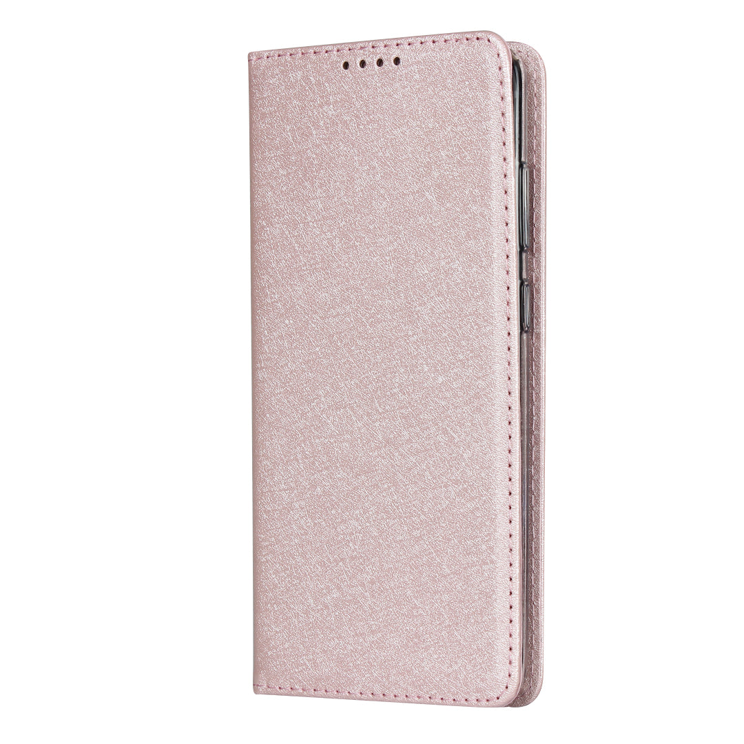 Silk Skin Wallet Stand Cell Phone Protective Leather Cover for Samsung Galaxy S20 Plus - Rose Gold