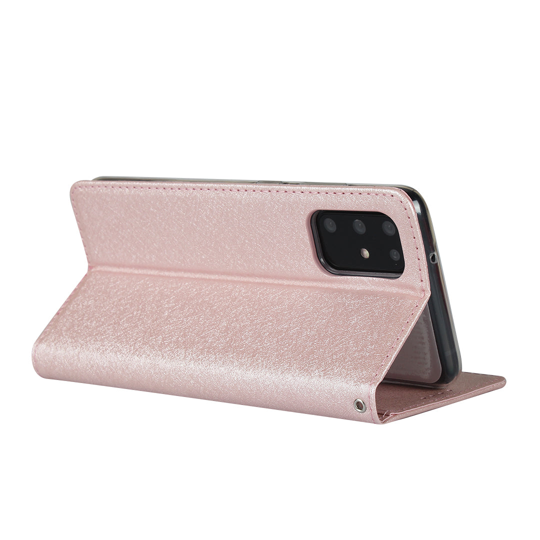 Silk Skin Wallet Stand Cell Phone Protective Leather Cover for Samsung Galaxy S20 Plus - Rose Gold