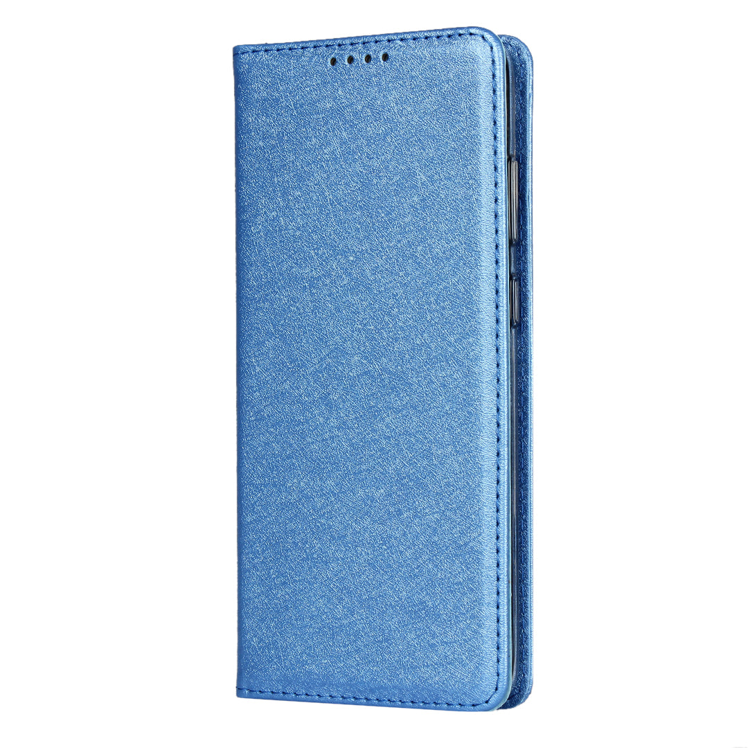 Silk Skin Wallet Stand Cell Phone Protective Leather Cover for Samsung Galaxy S20 Plus - Blue