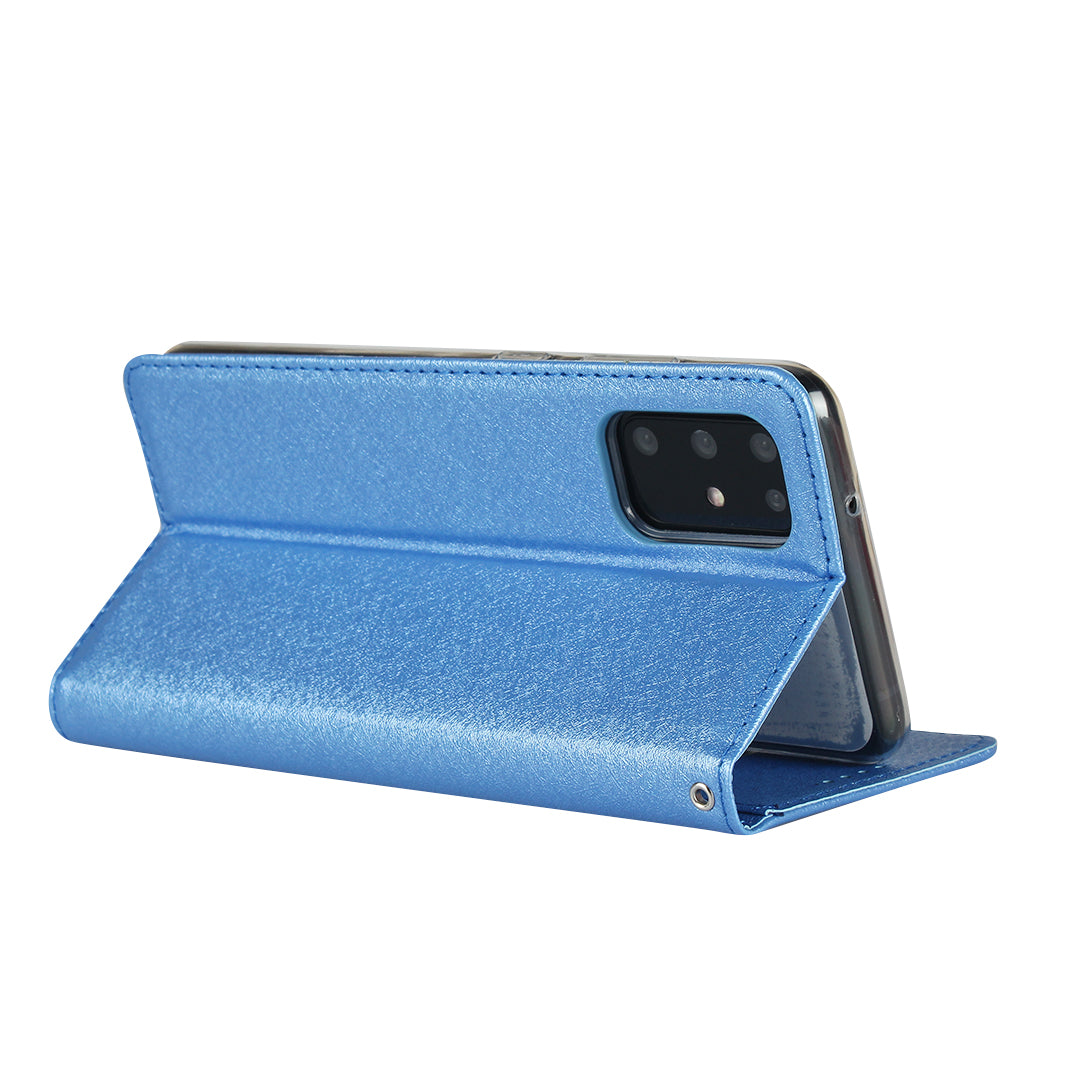 Silk Skin Wallet Stand Cell Phone Protective Leather Cover for Samsung Galaxy S20 Plus - Blue