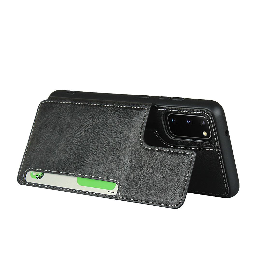 Leather Coated TPU with Card Holder Case with Kickstand for Samsung Galaxy S20 4G/S20 5G - Black