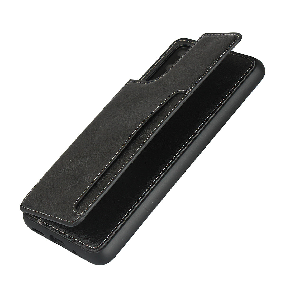 Leather Coated TPU with Card Holder Case with Kickstand for Samsung Galaxy S20 4G/S20 5G - Black